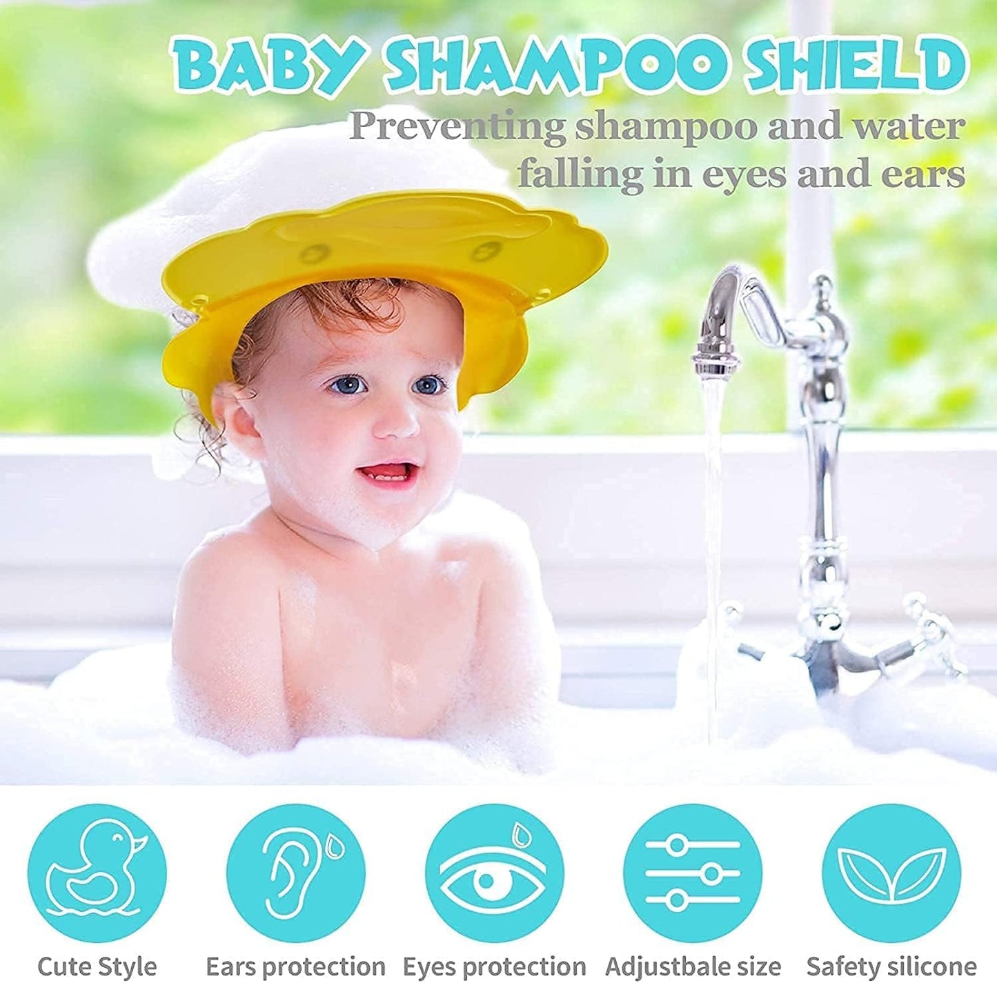 Children's Adjustable Shower Cap - Waterproof Shampoo Shield for Kids with Visor, Protects Eyes and Ears