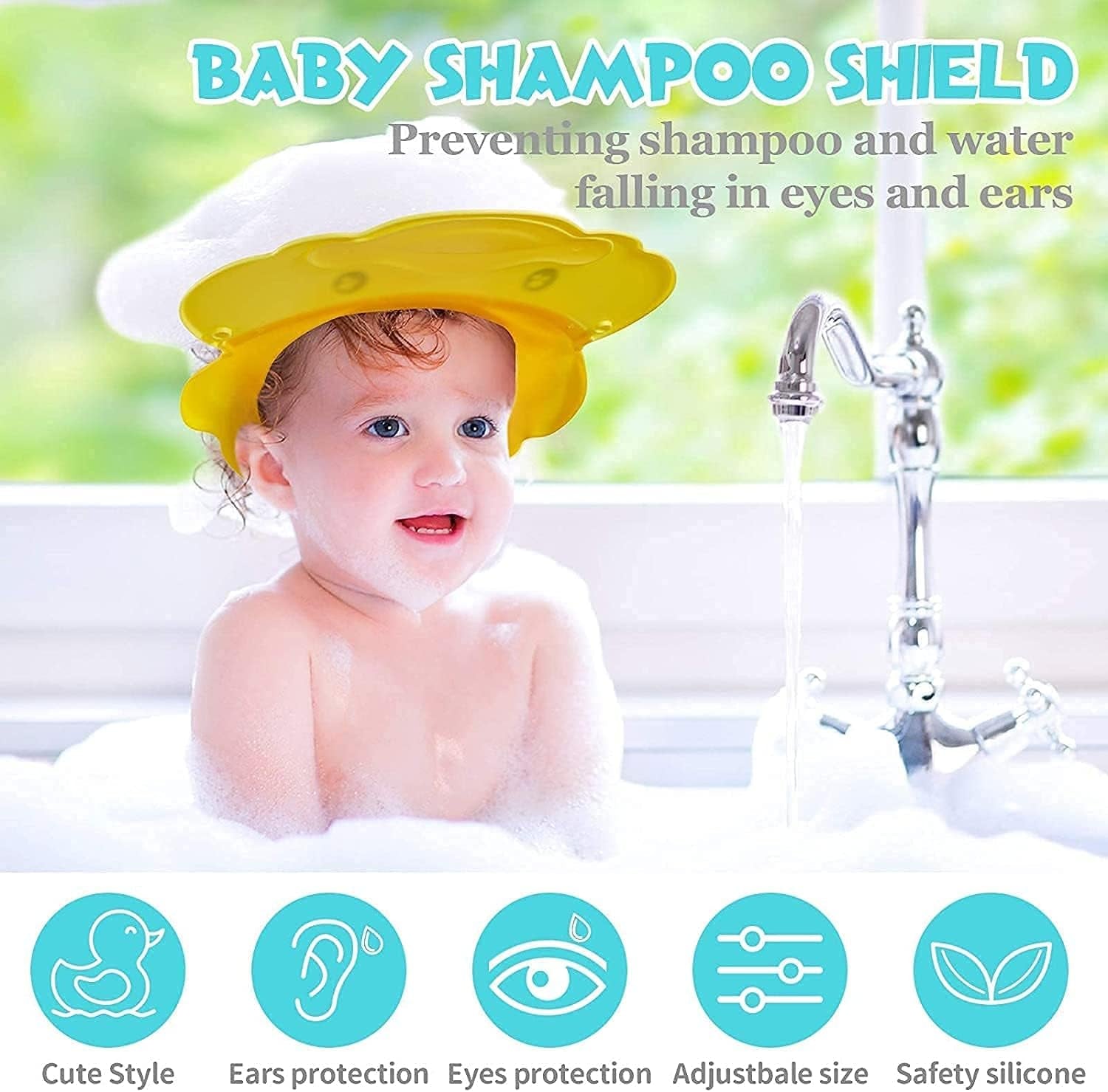 Children's Adjustable Shower Cap - Waterproof Shampoo Shield for Kids with Visor, Protects Eyes and Ears