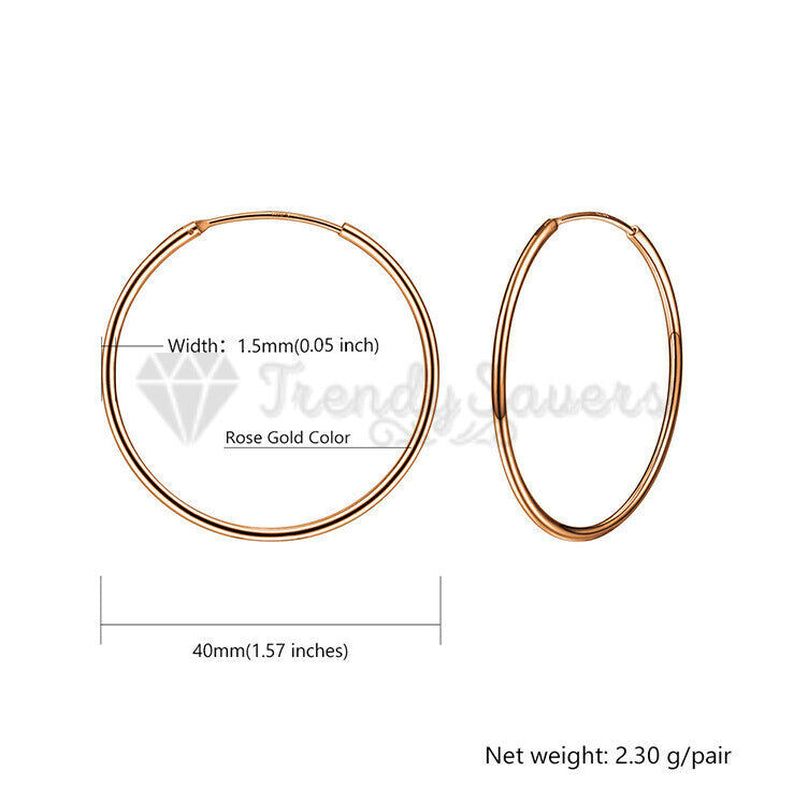 18Ct Gold Plated Silver Stainless Steel Seamless Large Small Thin Hoop Earrings