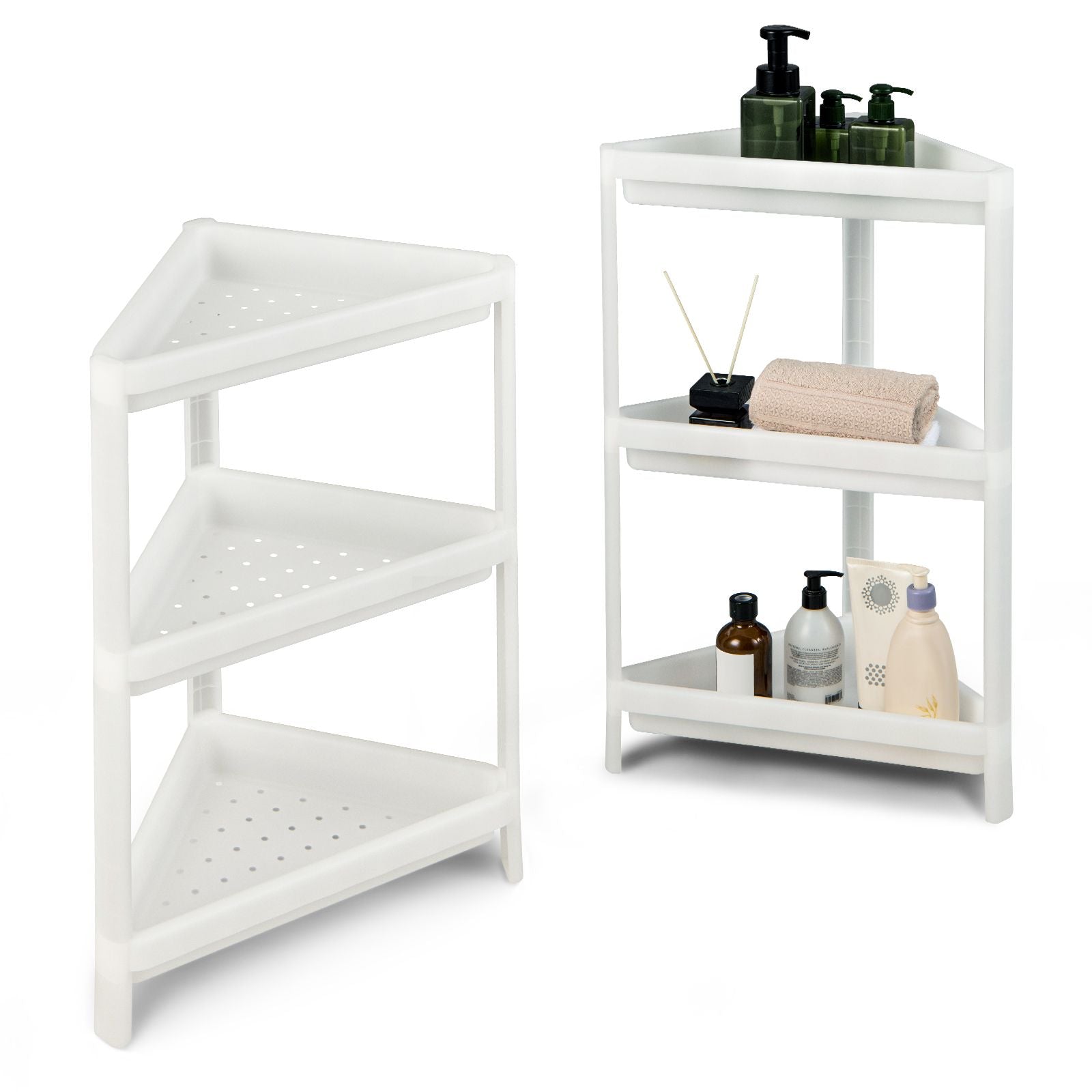 2 Pack 3-Tier Floor Corner Storage Racks with Drainage Holes