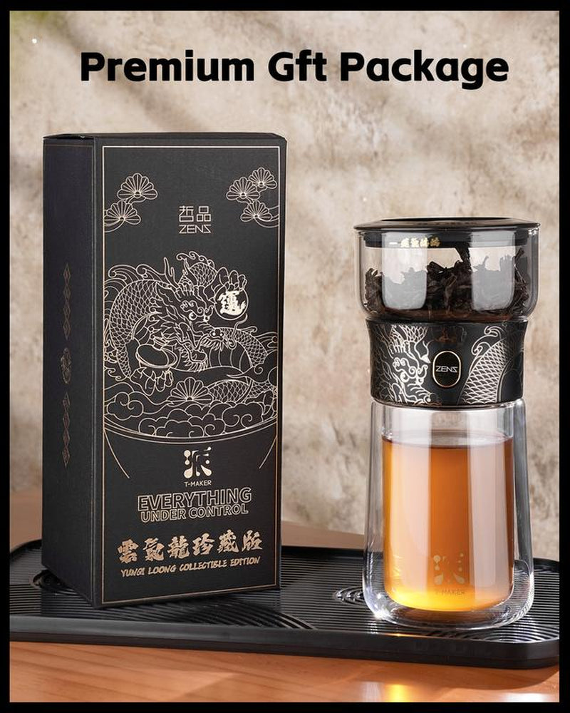 ZENS Modern Glass Tea Infuser Set Special Black Dragen Color– Perfect Loose Leaf Tea Maker with Insulated Mug & Portable Case – Ideal Gift and Christmas Gift for Tea Lovers Chritmas Gift