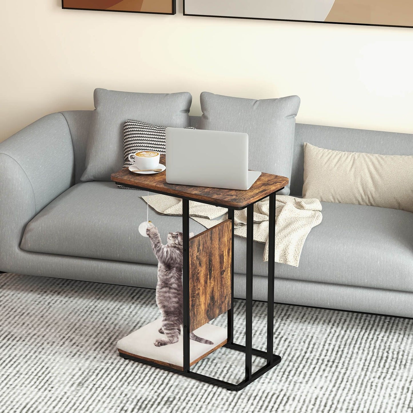 Cat Tree and End Table with Scratching Board and Cushion
