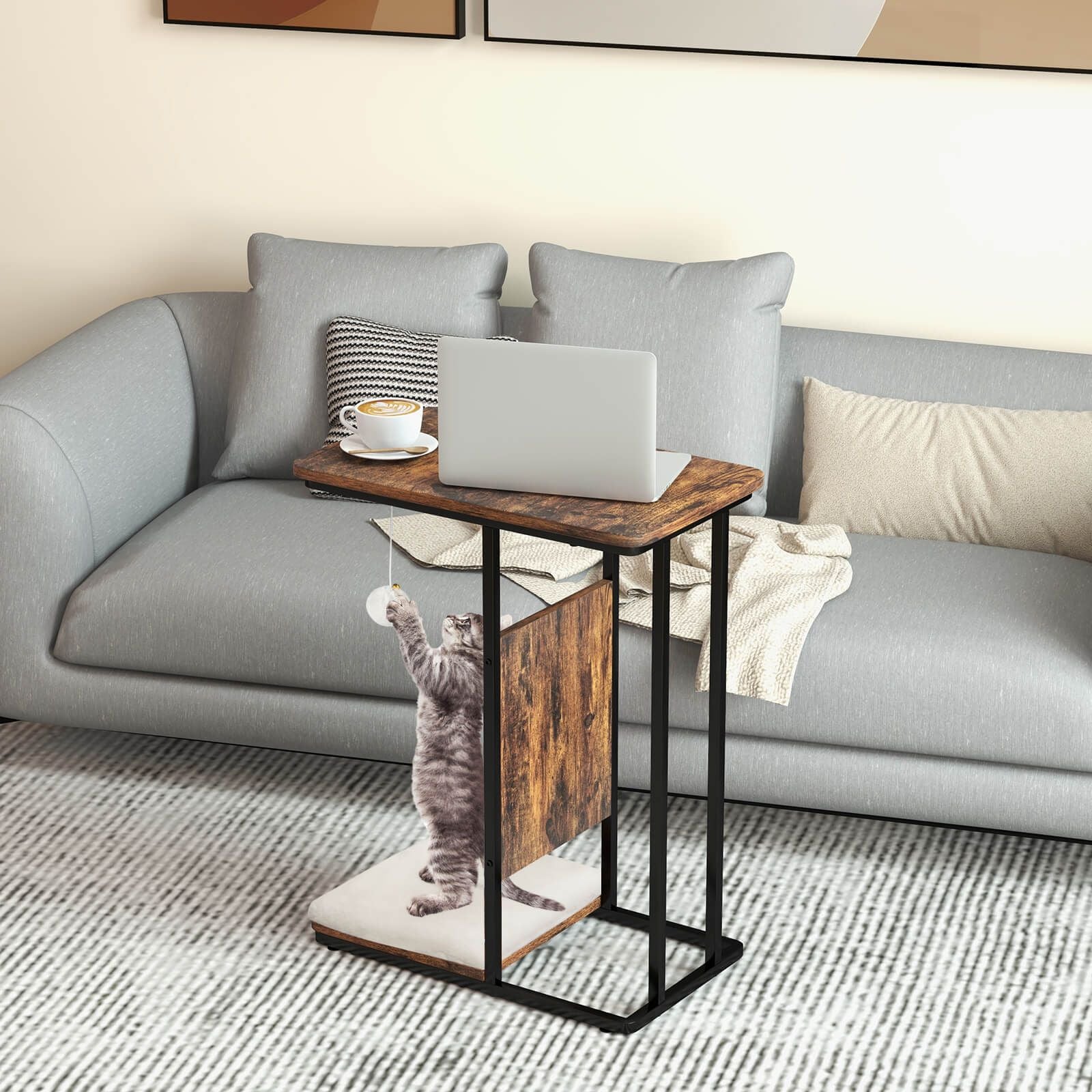 Cat Tree and End Table with Scratching Board and Cushion