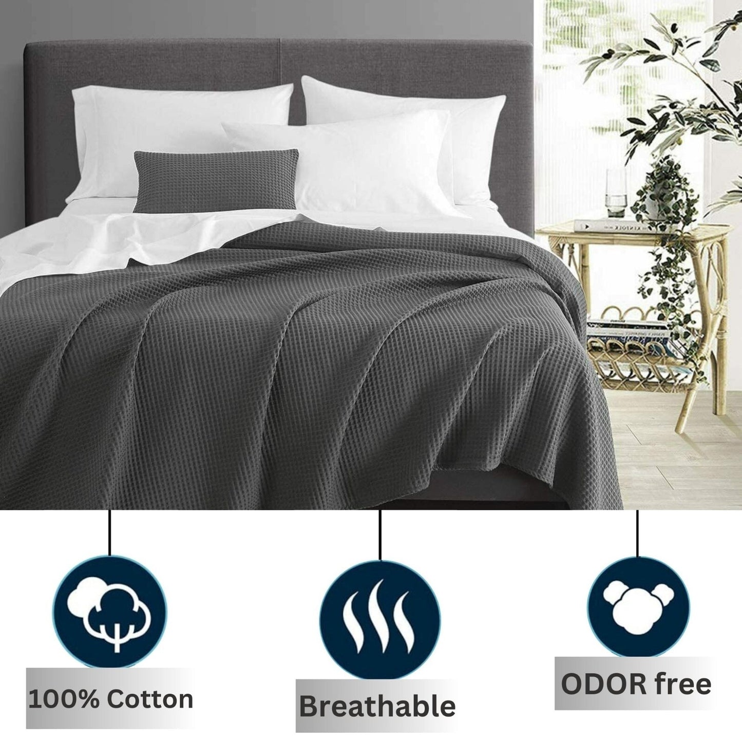 100 PURE COTTON Honeycomb Waffle Throw Snug Warm Sofa Bed Throw Large Pillowcase