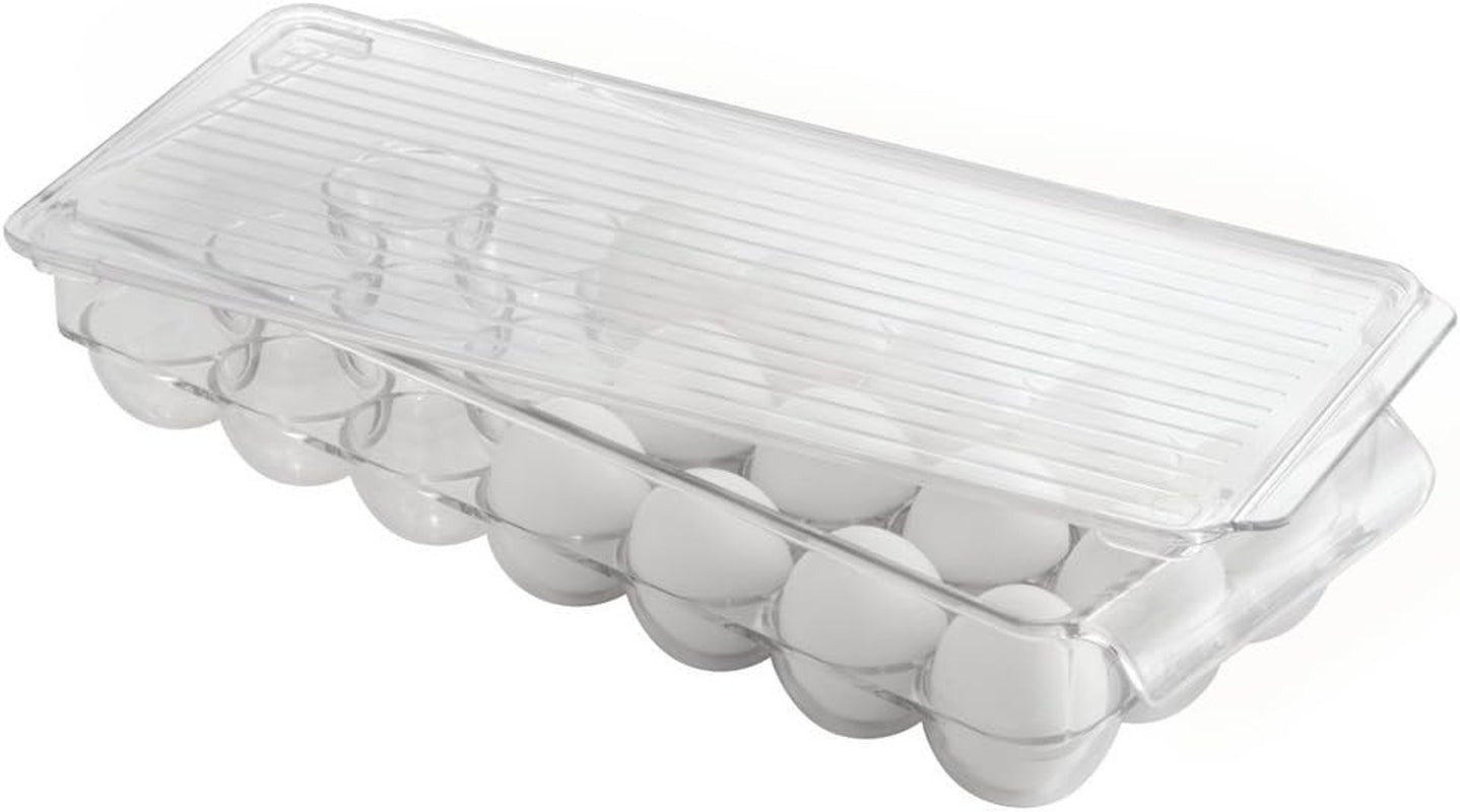 Idesign 72930 Fridge/Freeze Binz Egg Tray, Large Plastic Storage Box for 21 Eggs, Clear