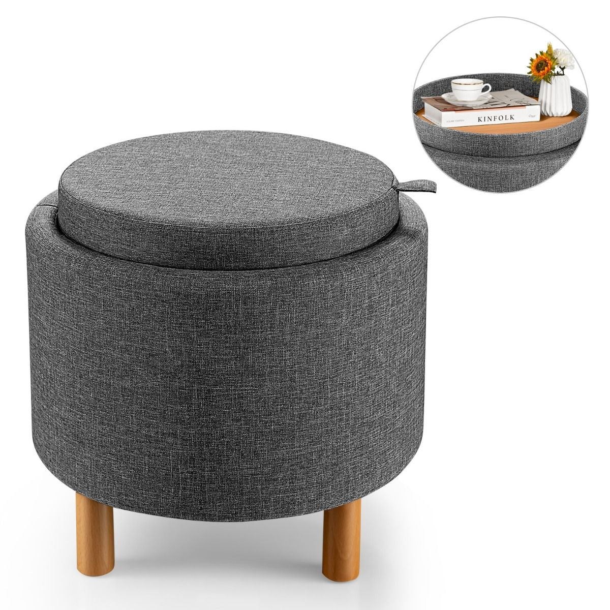 Modern round Padded Storage Ottoman with Hidden Storage Space