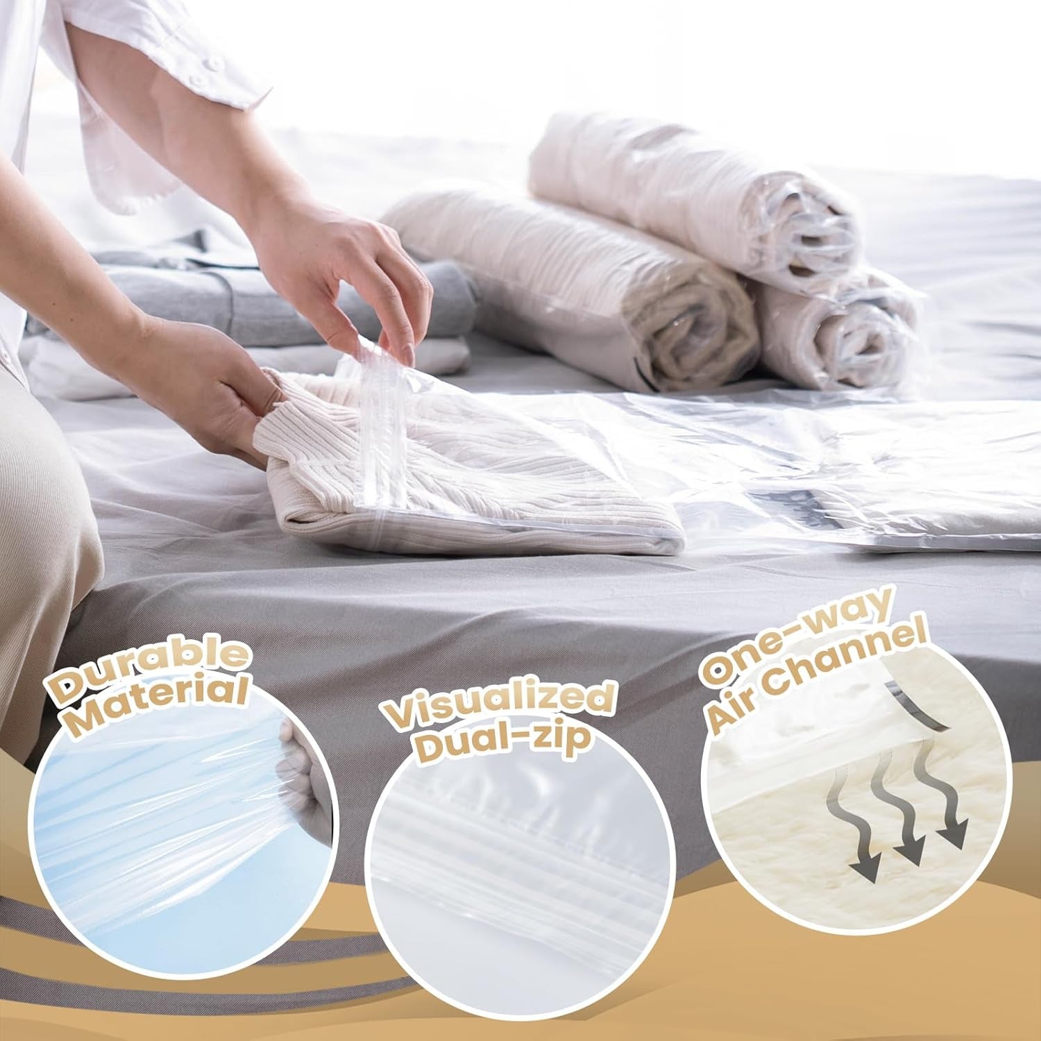 Small Vacuum Bags for Clothes Travel Vacuum Storage Bags 10Pack (40 X 60CM) Reusable Vacuum Storage Bags for Clothes Saves 80% of Storage Space Saver Bags for Clothes, Bedding, Moving