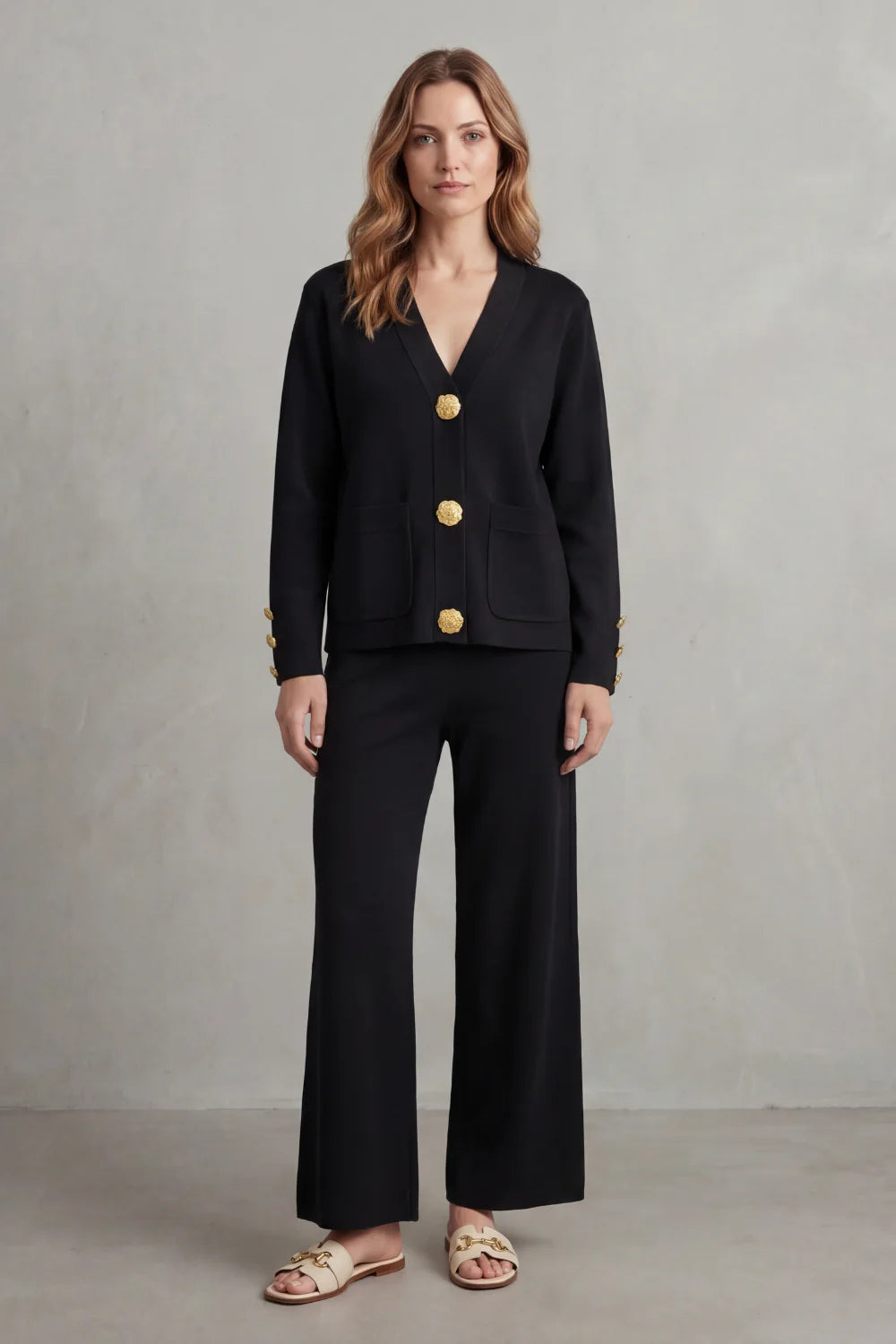 Gold Button Detail – Buttoned Lounge Set