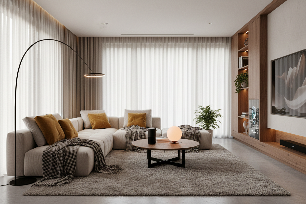 Cozy modern home with tech elements