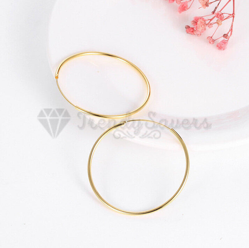 18Ct Gold Plated Silver Stainless Steel Seamless Large Small Thin Hoop Earrings