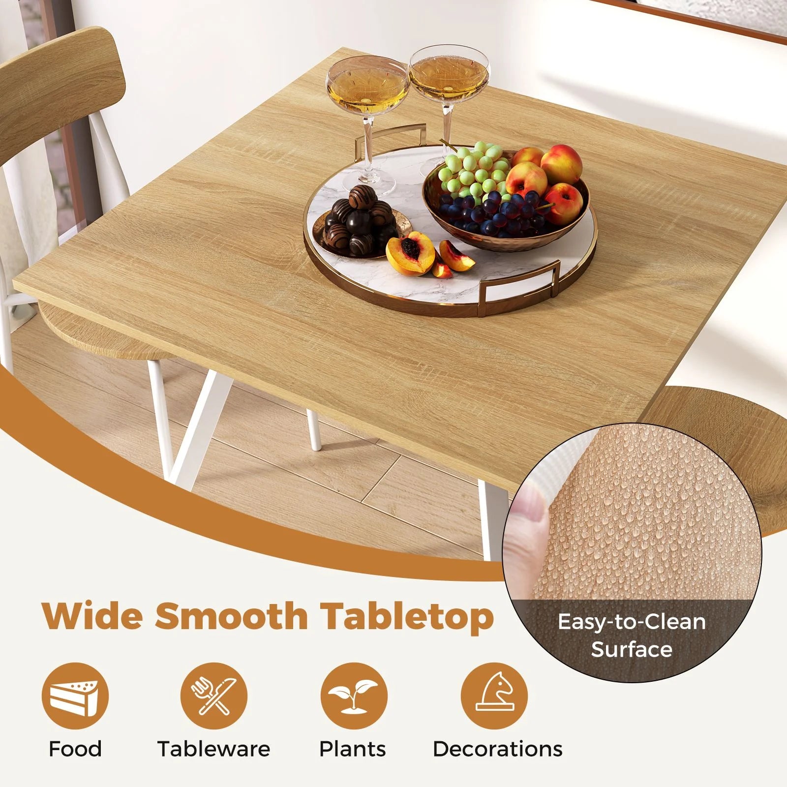 3-Piece Kitchen Dining Room Furniture with Metal Frame and Adjustable Foot Pads