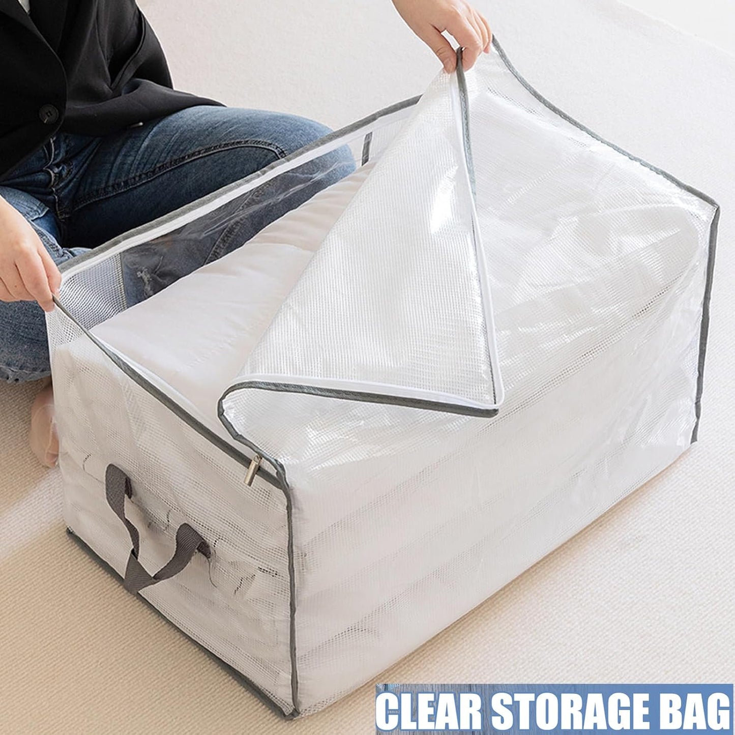 4 Pcs Clear Clothes Storage Bags, 80L Bedding Storage Bags Foldable Storage Bags