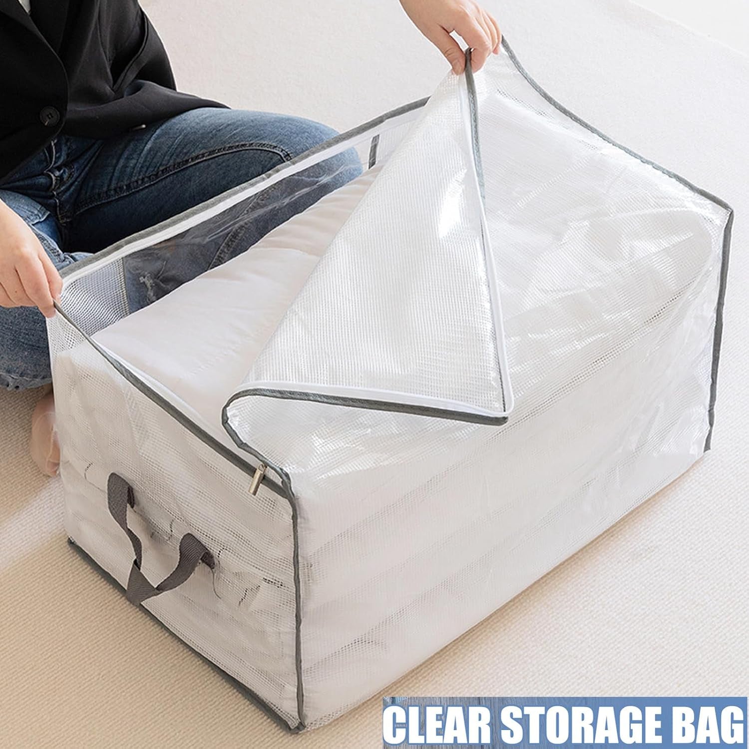 4 Pcs Clear Clothes Storage Bags, 80L Bedding Storage Bags Foldable Storage Bags