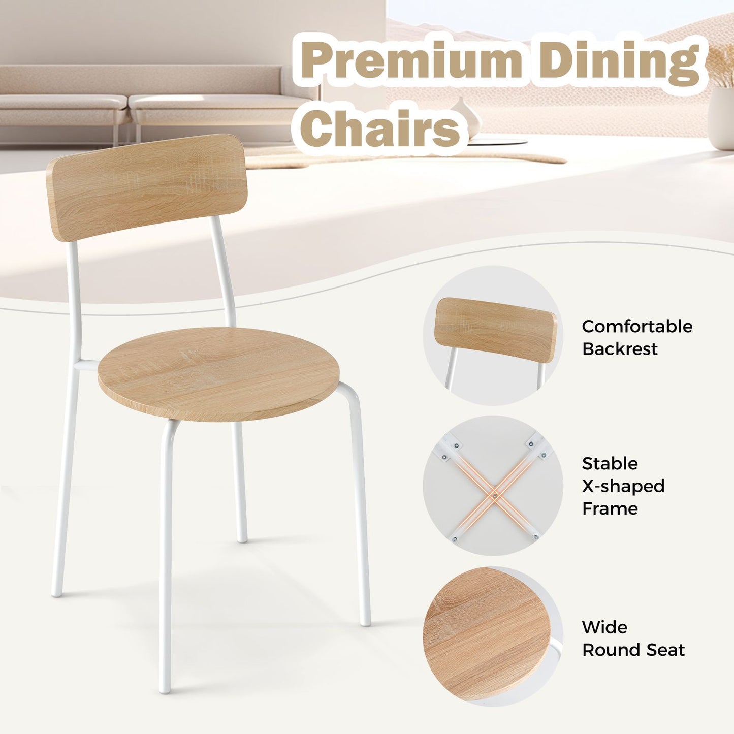 3-Piece Kitchen Dining Room Furniture with Metal Frame and Adjustable Foot Pads