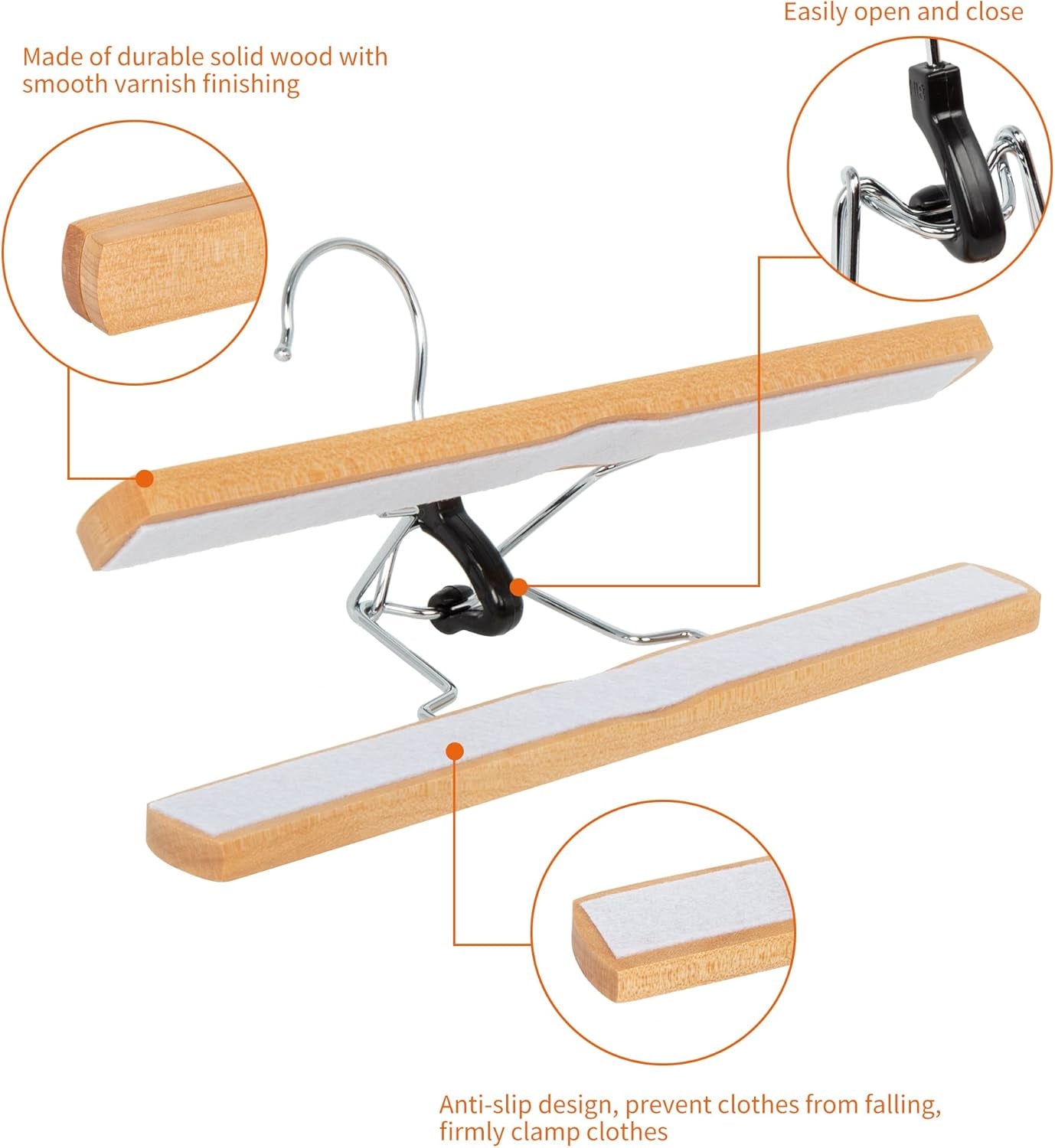 Wooden Pants Hangers, 10-Pack, 25 Cm, Natural