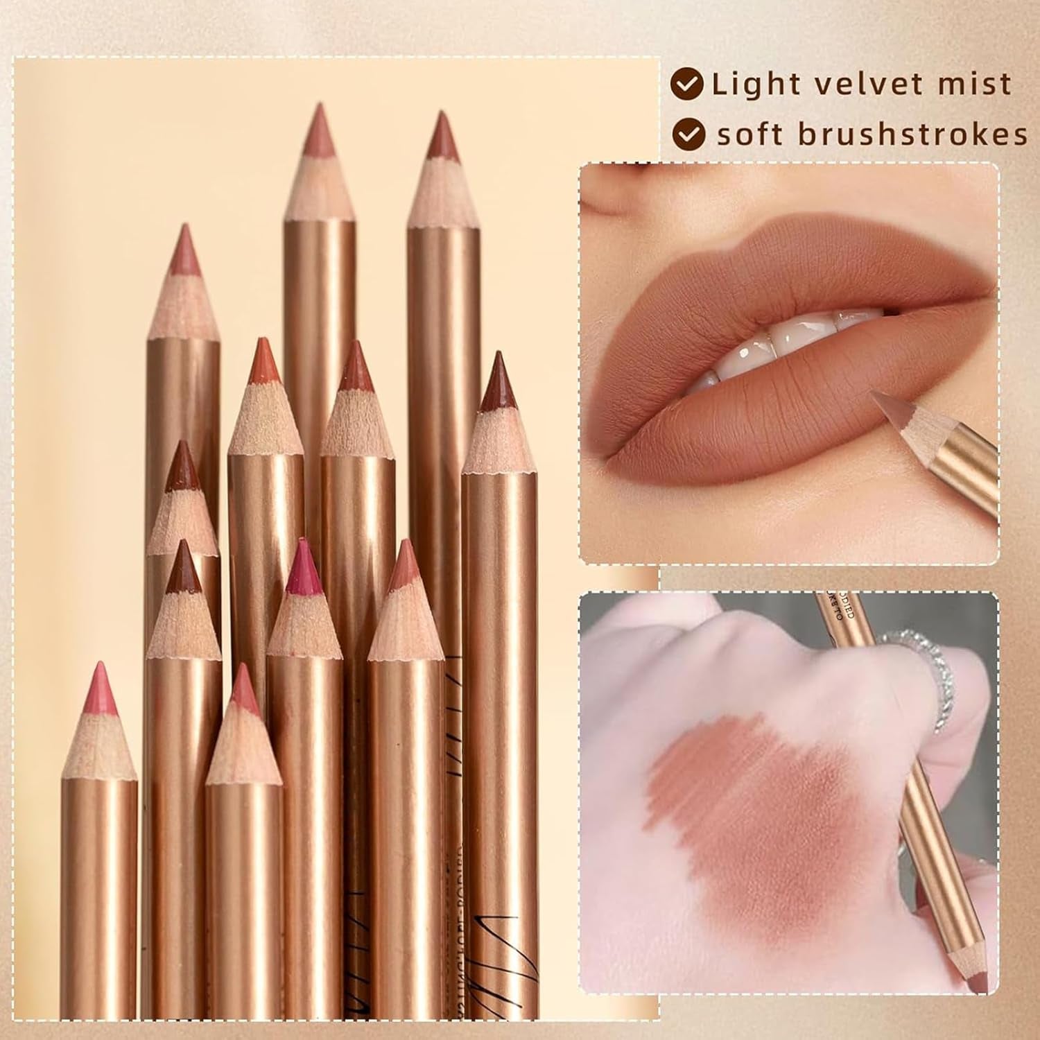 12 Colour Matte Lip Liner Pen Set, Natural Waterproof Velvet Lip Liner Pencil Smooth Texture Plumping Lip Definer Pencil, High Pigmented Long Lasting Lipstick Pen Makeup Gift for Women Girls
