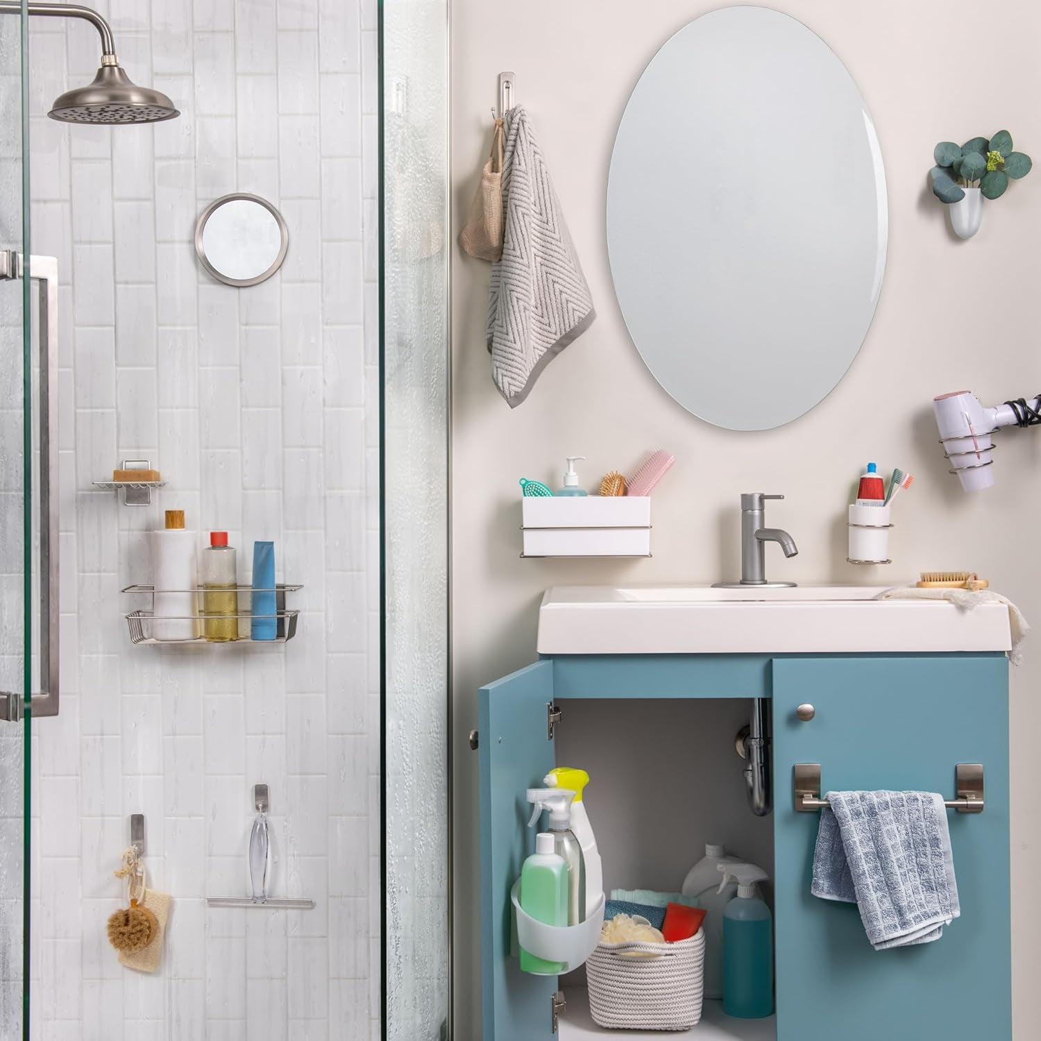 Bathroom Large Double Hook, Pack of 1 Hook and 2 Adhesive Strips, Metal - Damage Free Hanging - Holds up to 1.8 Kg, Satin Nickel