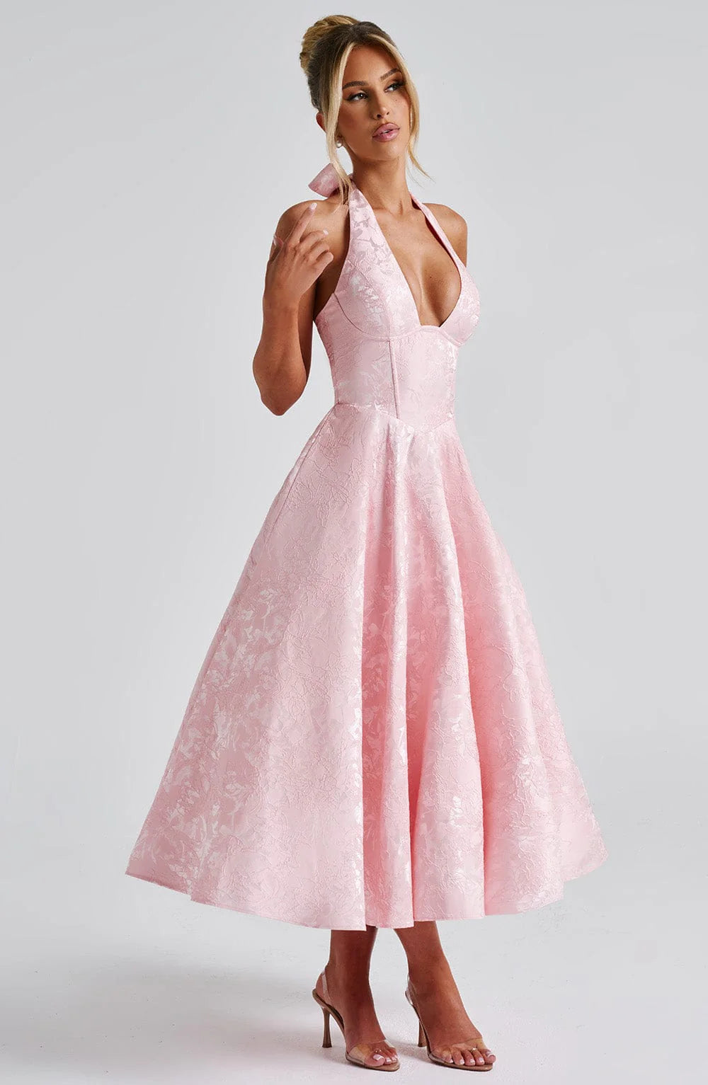 Hailey | Women Wedding Guest Halter Midi Dress