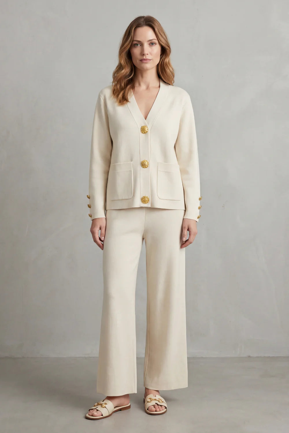 Gold Button Detail – Buttoned Lounge Set