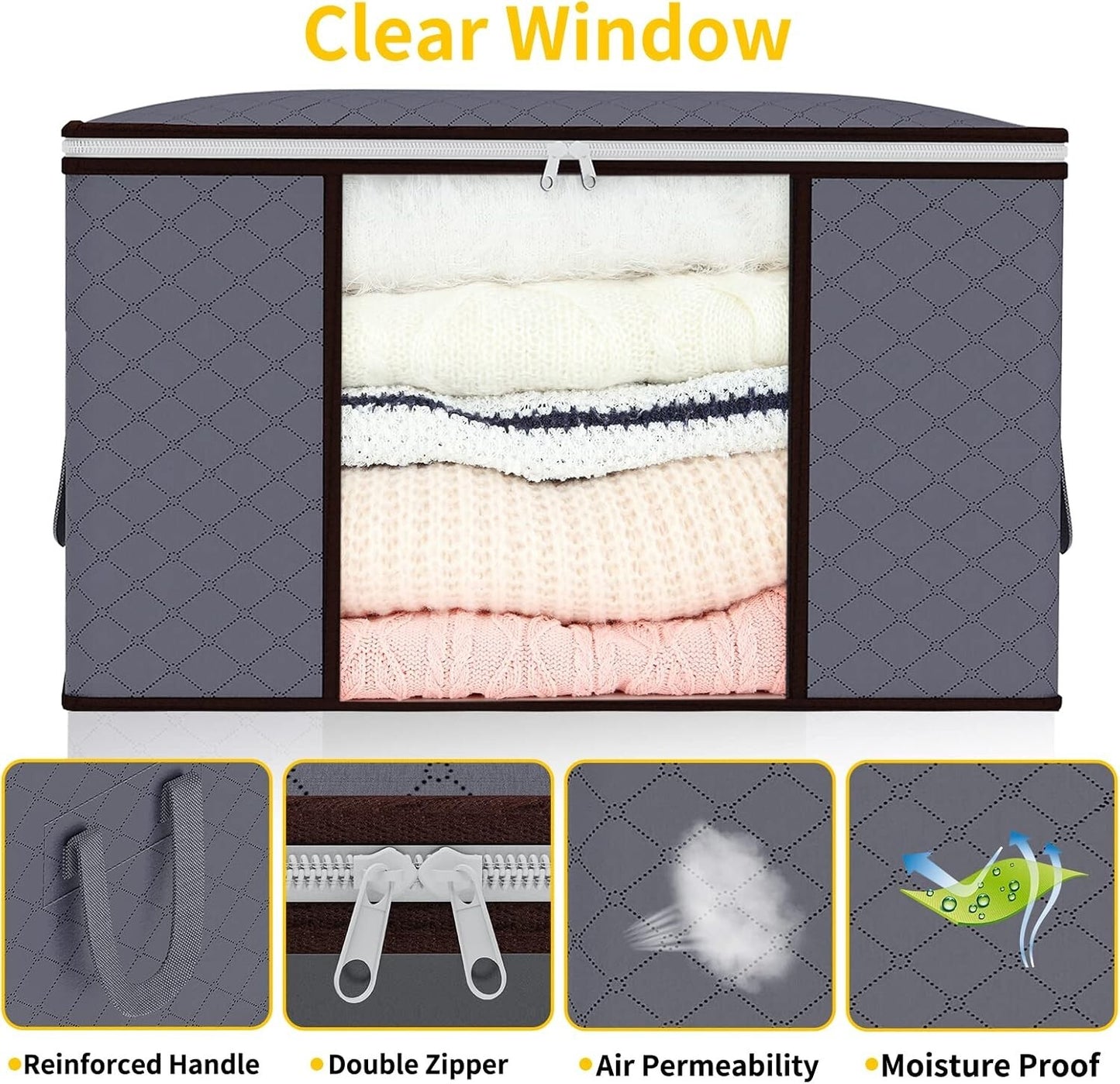 4X Clothes Storage Bags with Zips Bedroom Large Collapsible Storage Box Bedding