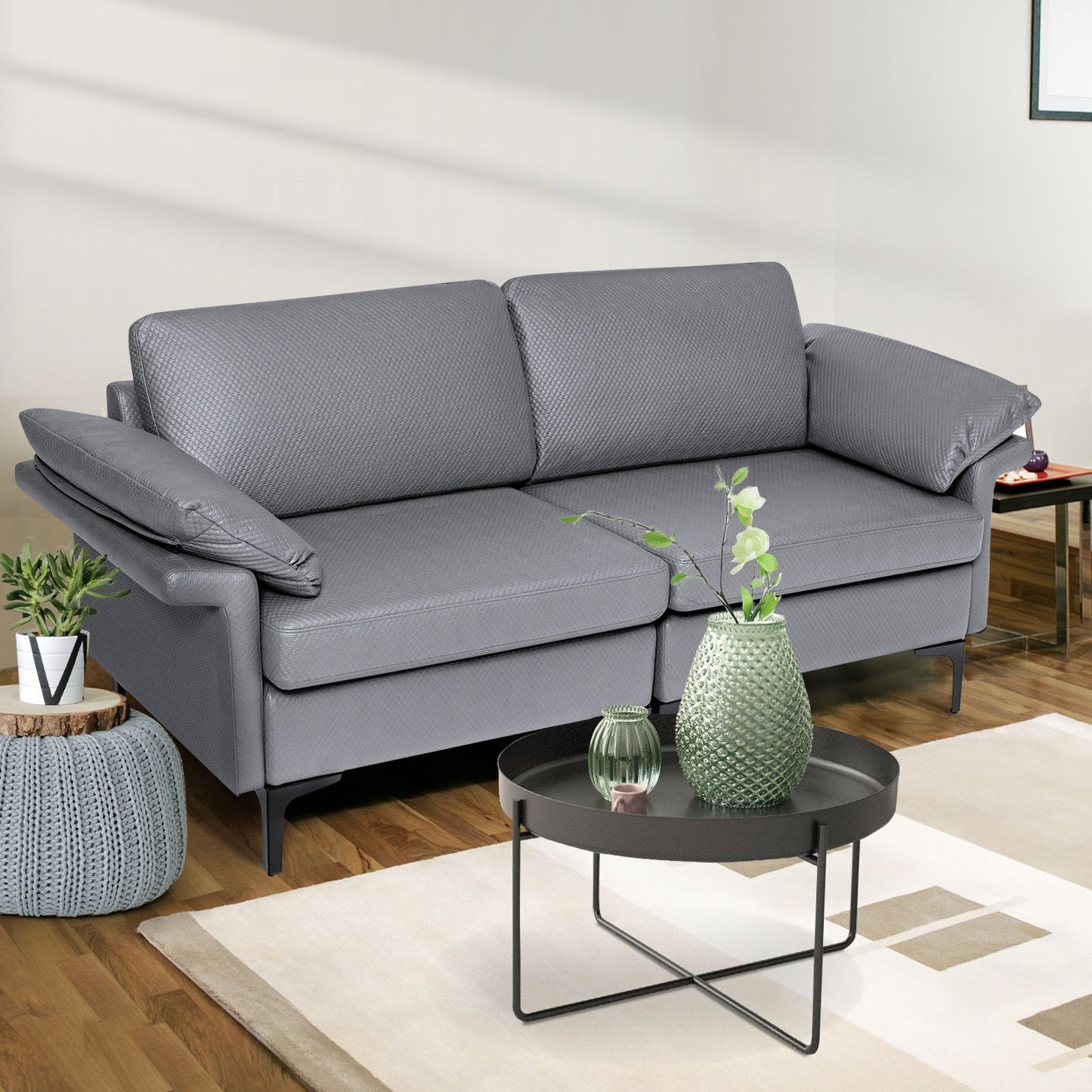 L-Shaped 2-Seater Upholstered Sectional Couch