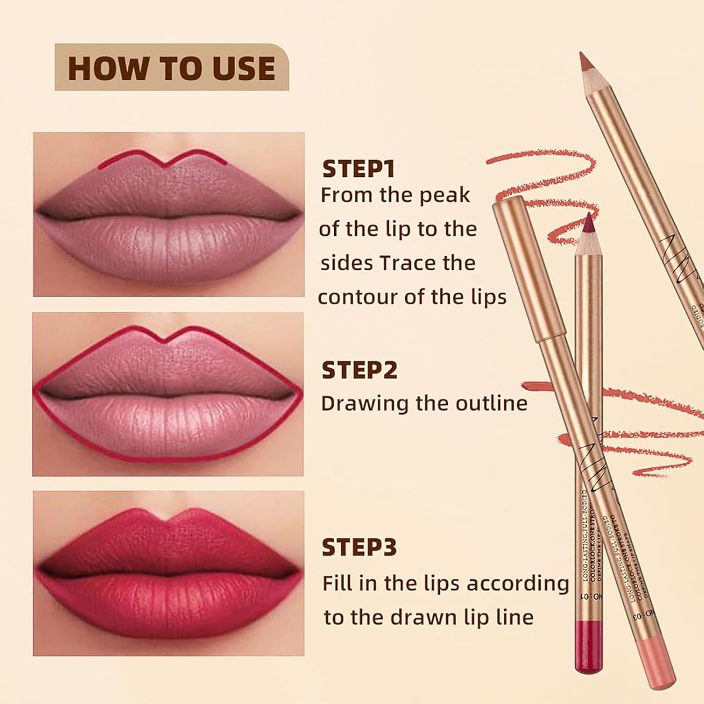 12 Colour Matte Lip Liner Pen Set, Natural Waterproof Velvet Lip Liner Pencil Smooth Texture Plumping Lip Definer Pencil, High Pigmented Long Lasting Lipstick Pen Makeup Gift for Women Girls