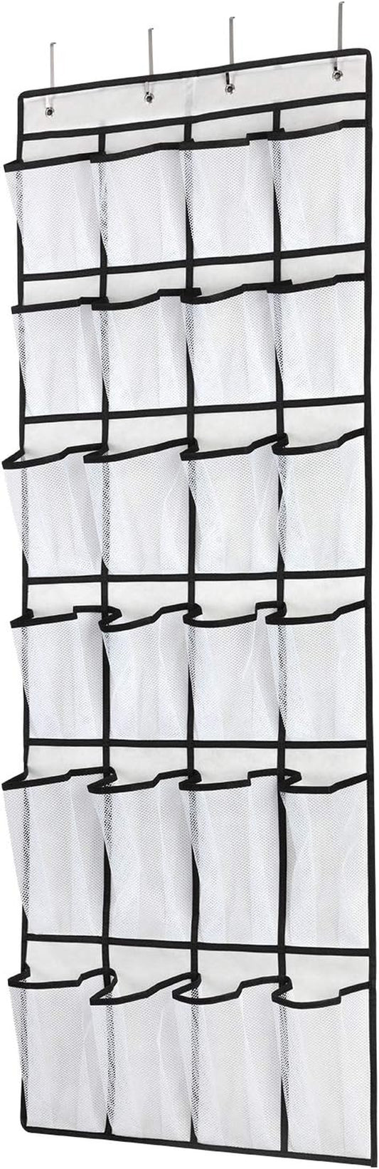 Over the Door Shoe Organizer, Hanging Shoe Organizer with 24 Mesh Large Pockets Door Shoe Rack Organizer for Men Women Kids Hanging Shoe Storage Bag.(White)