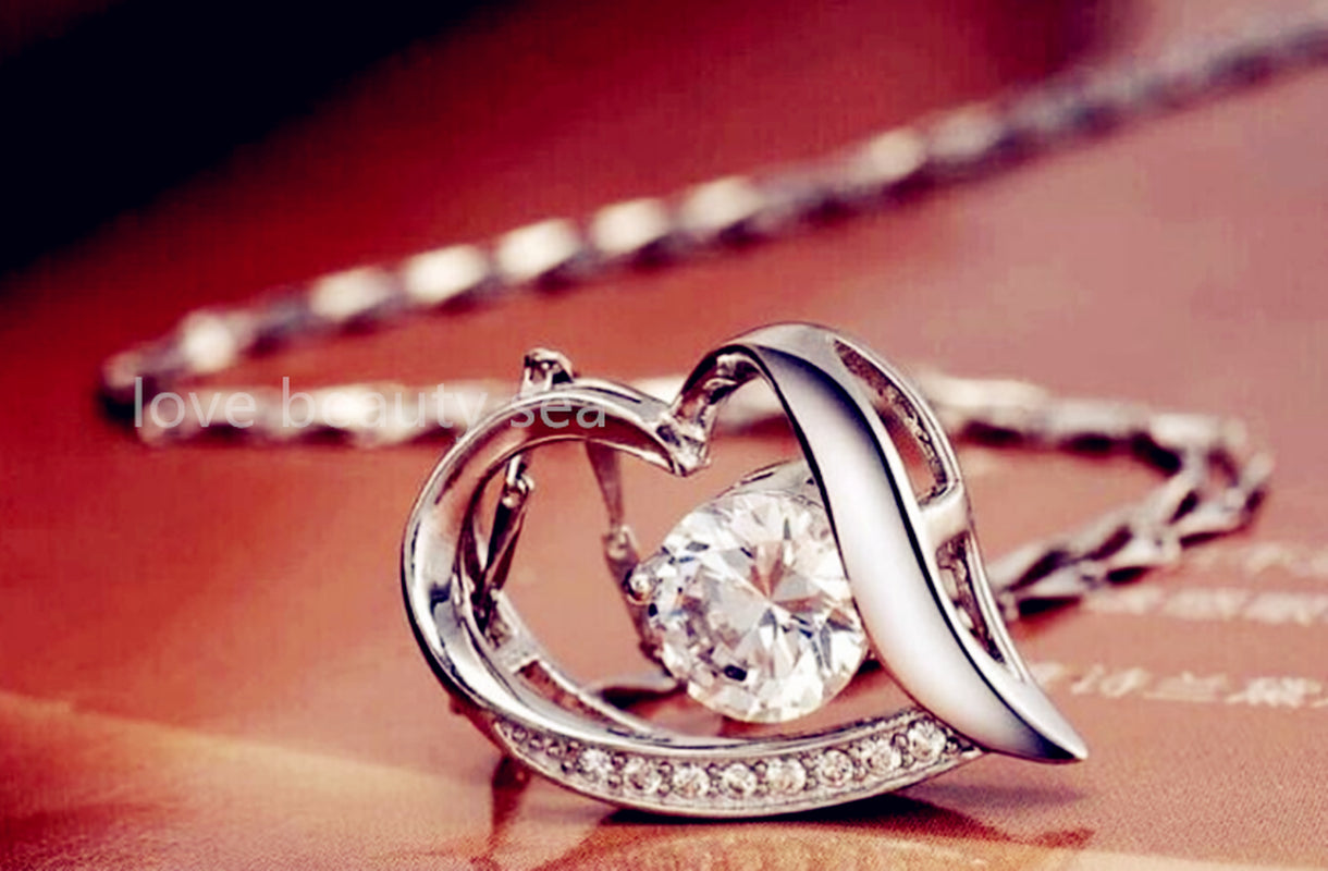 Crystal Heart Pendant 925 Sterling Silver Necklace Chain Women Jewellery Gift UK