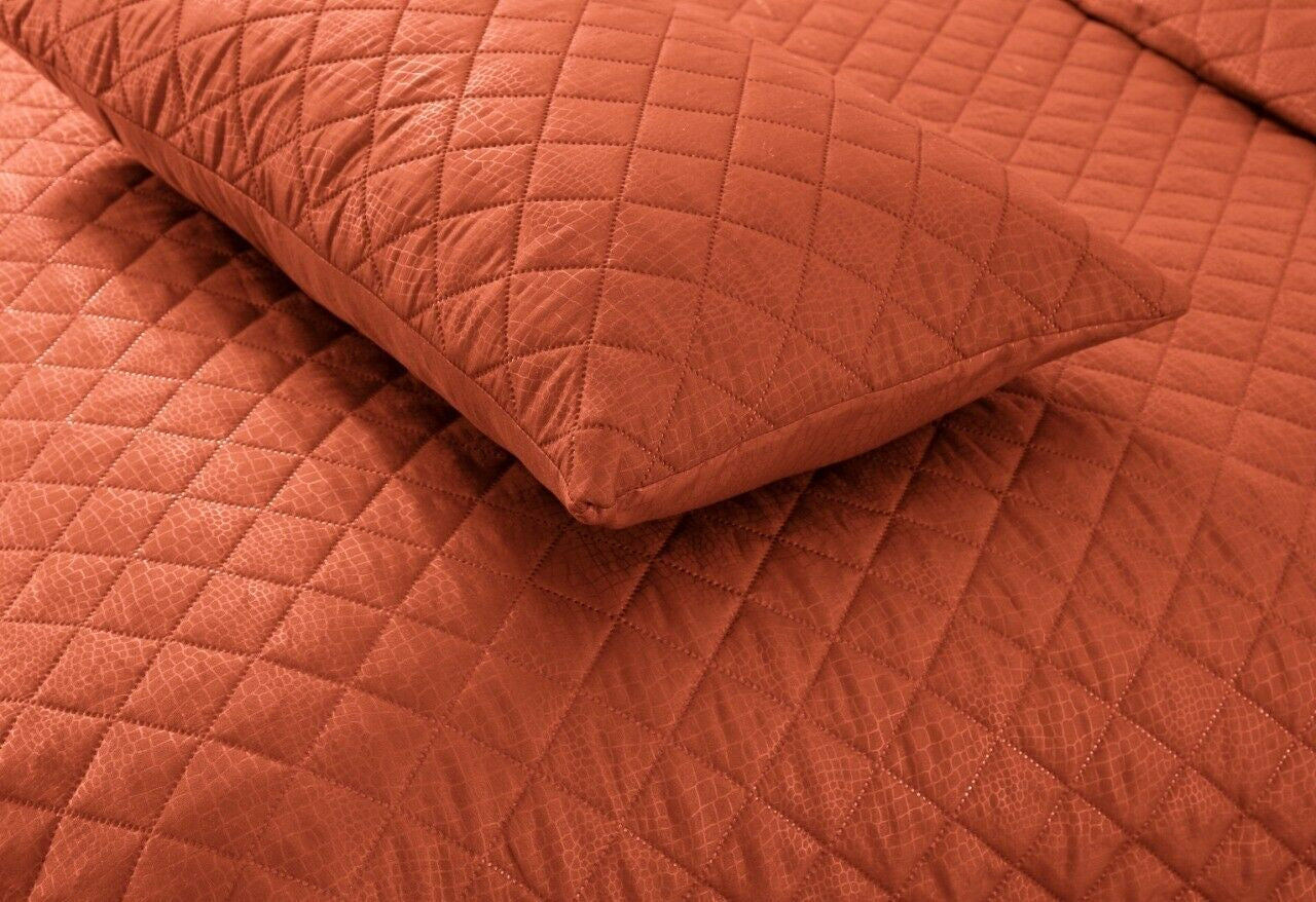 LUXURY EMBOSSED QUILTED BEDSPREAD SOFA THROW 3Pcs BEDDING SET COMFORTER DOUBLE