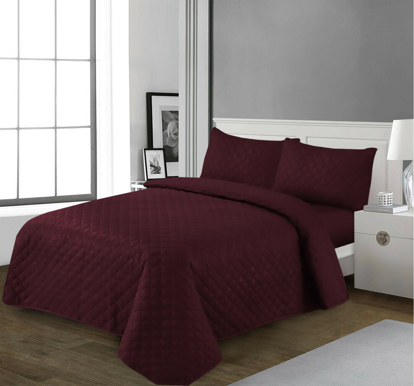 LUXURY EMBOSSED QUILTED BEDSPREAD SOFA THROW 3Pcs BEDDING SET COMFORTER DOUBLE