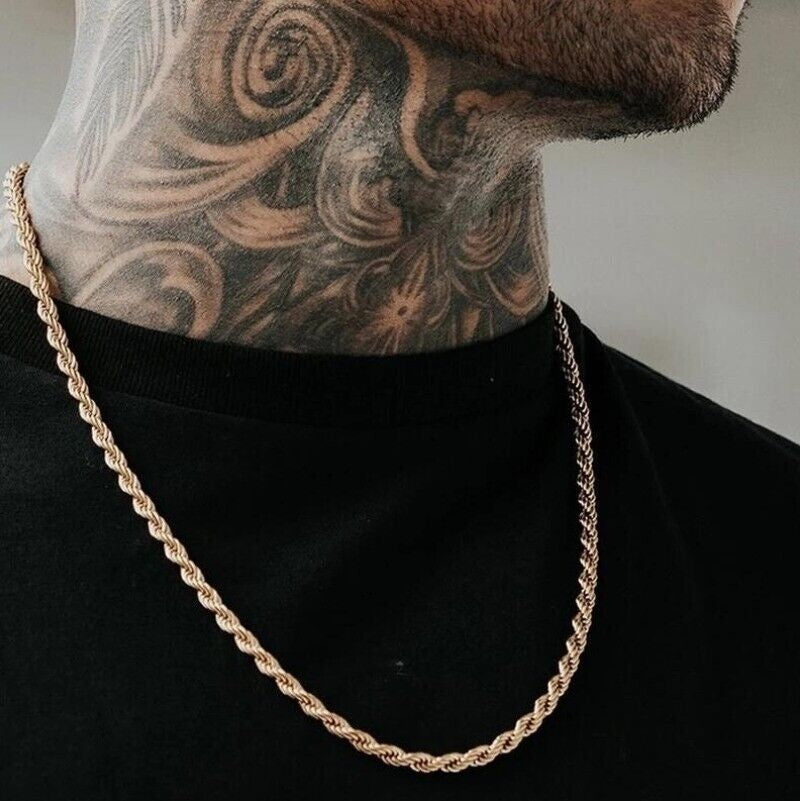 Long Chain Necklace 3MM 18Ct Gold Plated Stainless Steel 30” Inch Twisted Rope
