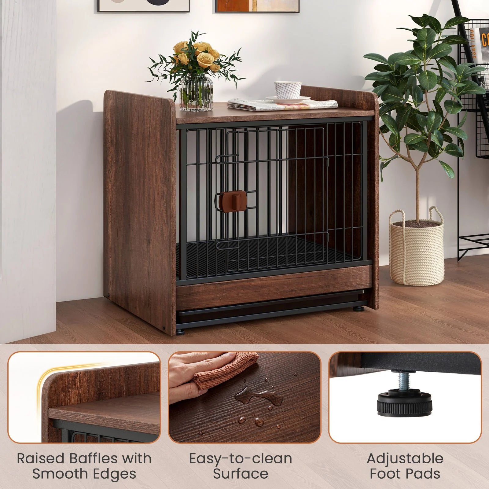 Indoor Dog Crate Furniture with Removable Tray and Lockable Door