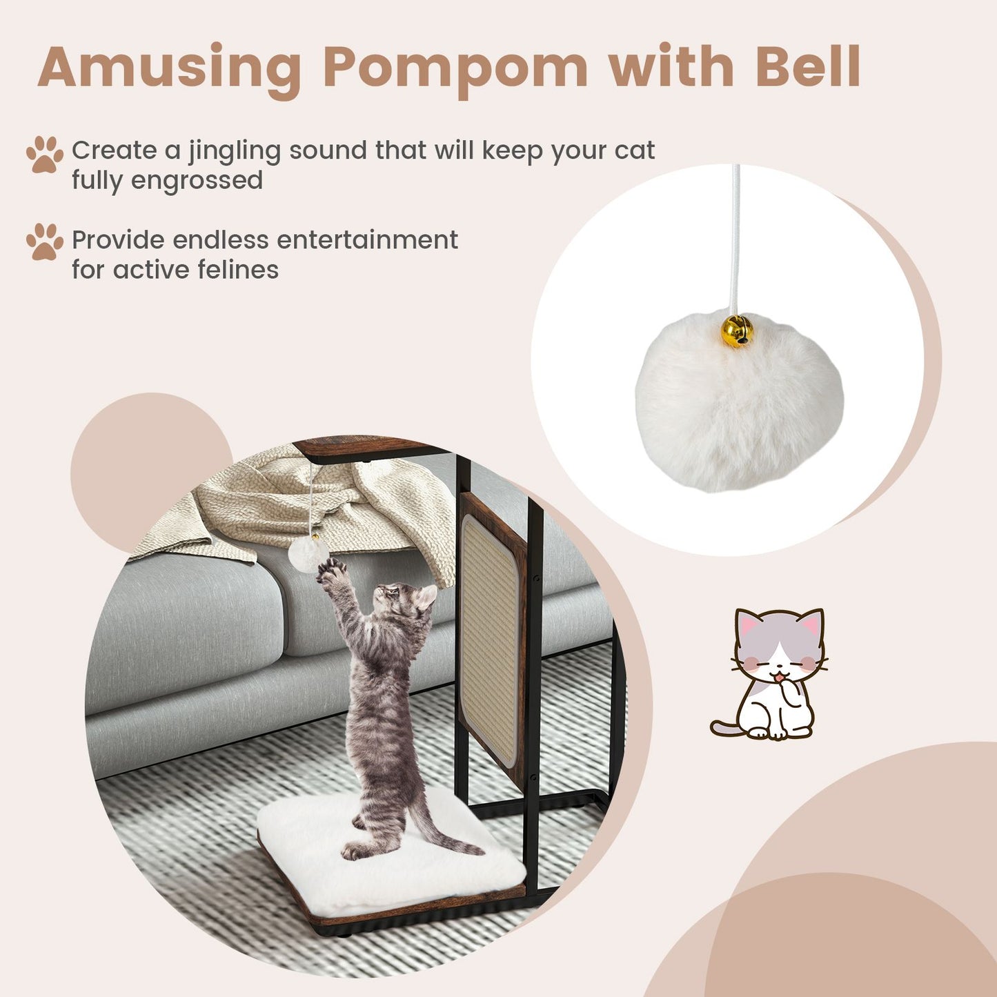 Cat Tree and End Table with Scratching Board and Cushion