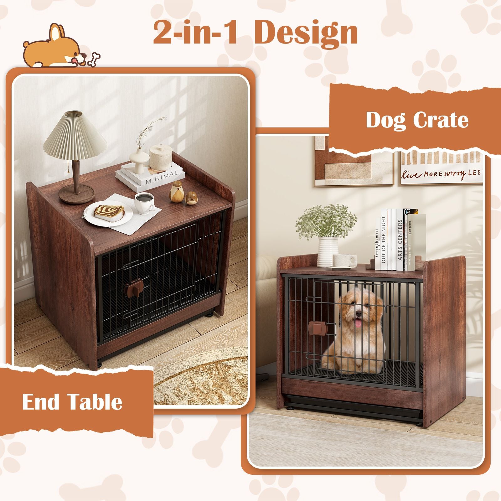 Indoor Dog Crate Furniture with Removable Tray and Lockable Door