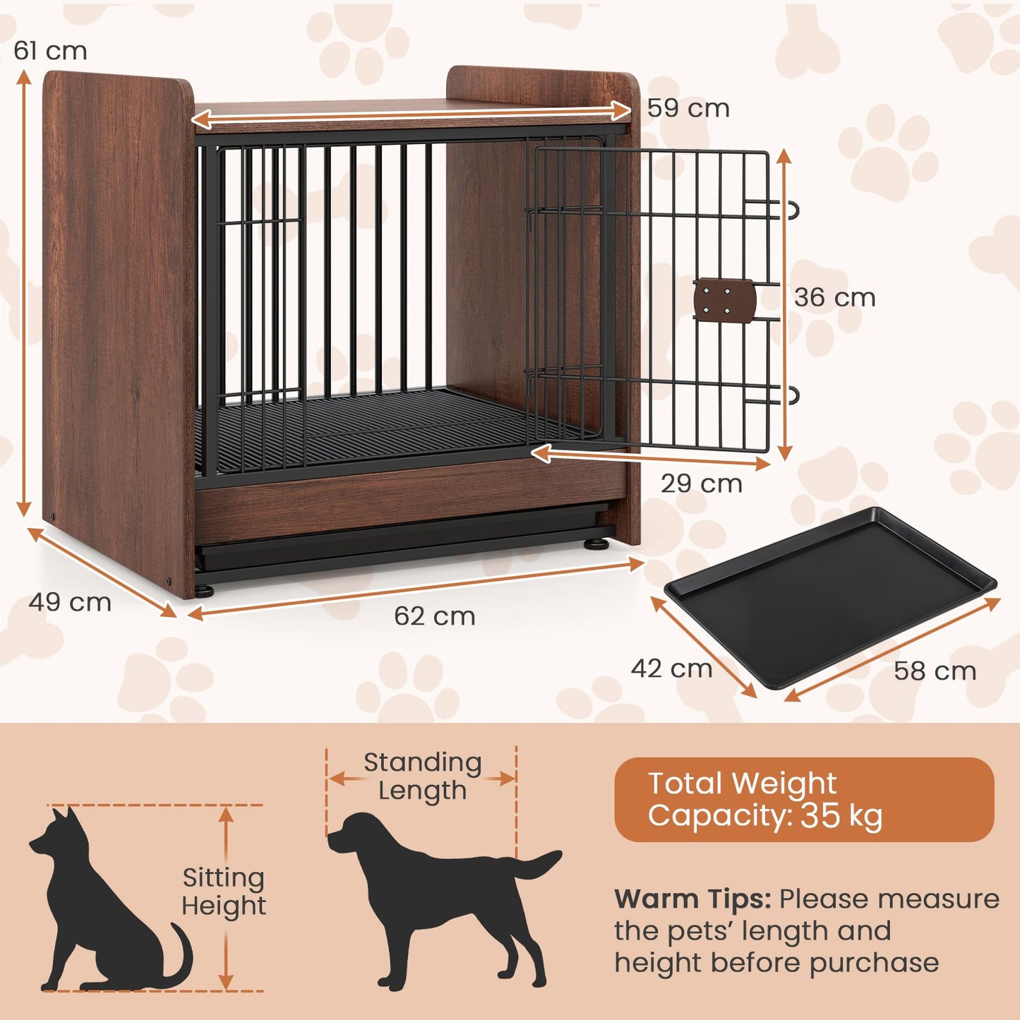 Indoor Dog Crate Furniture with Removable Tray and Lockable Door