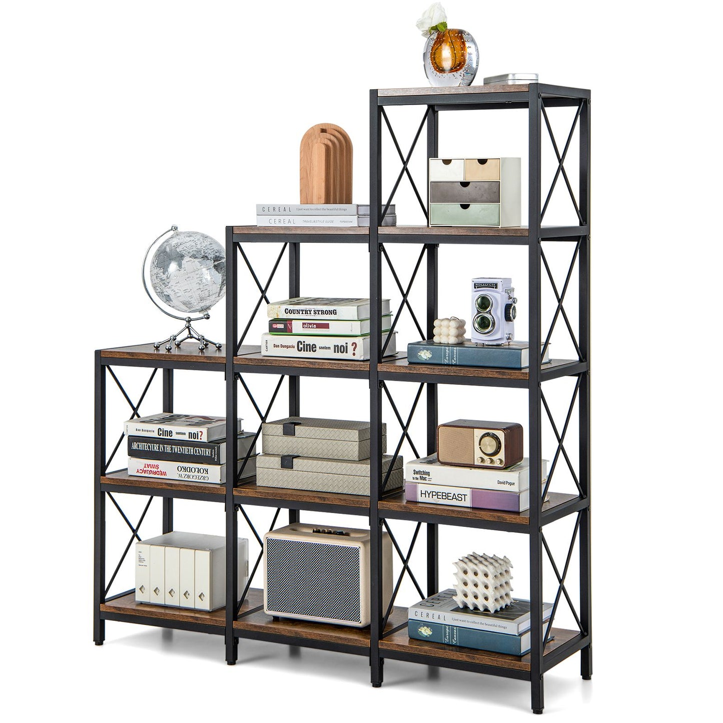 5-Tier Bookshelf 9 Cubes Bookcase with Carbon Steel Frame