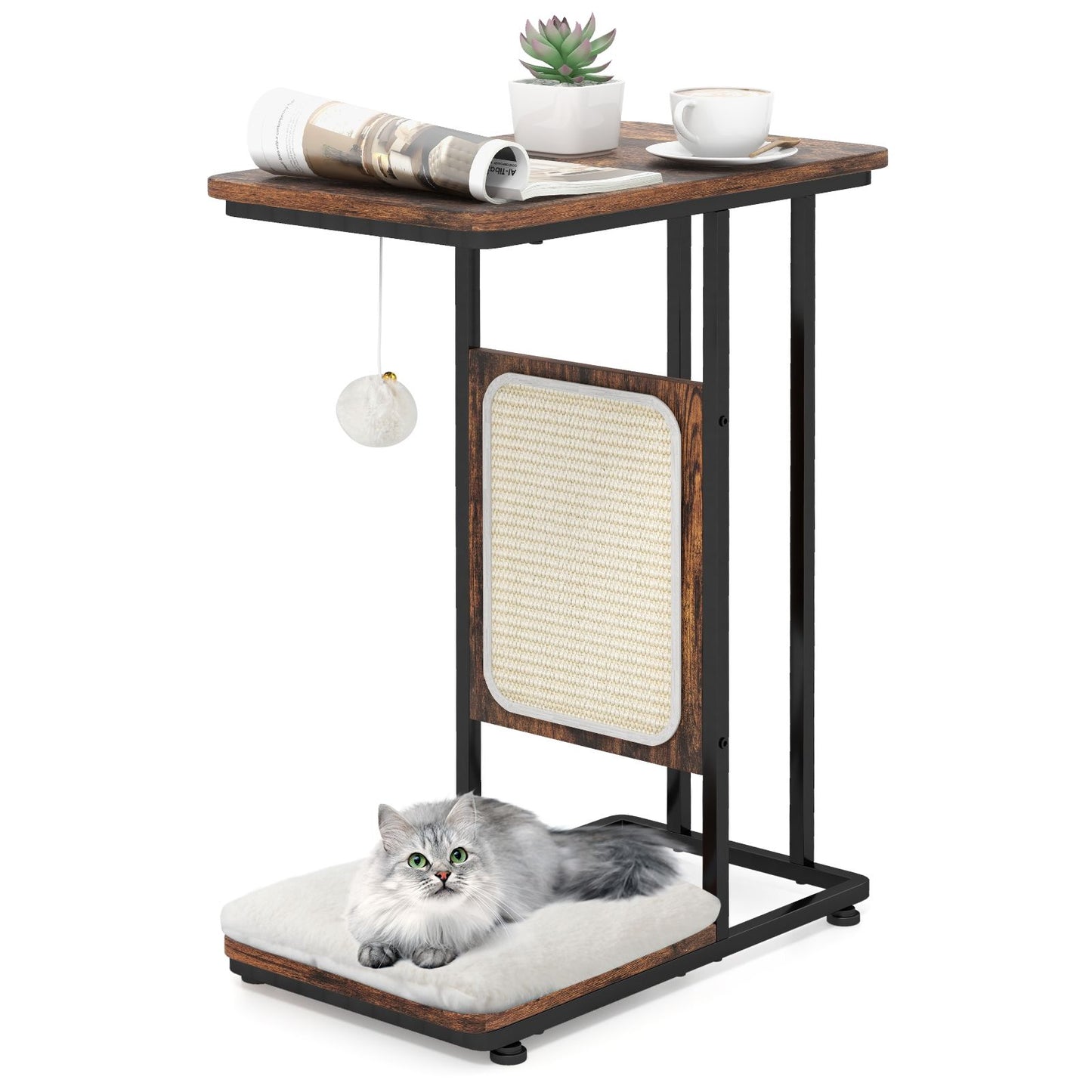 Cat Tree and End Table with Scratching Board and Cushion