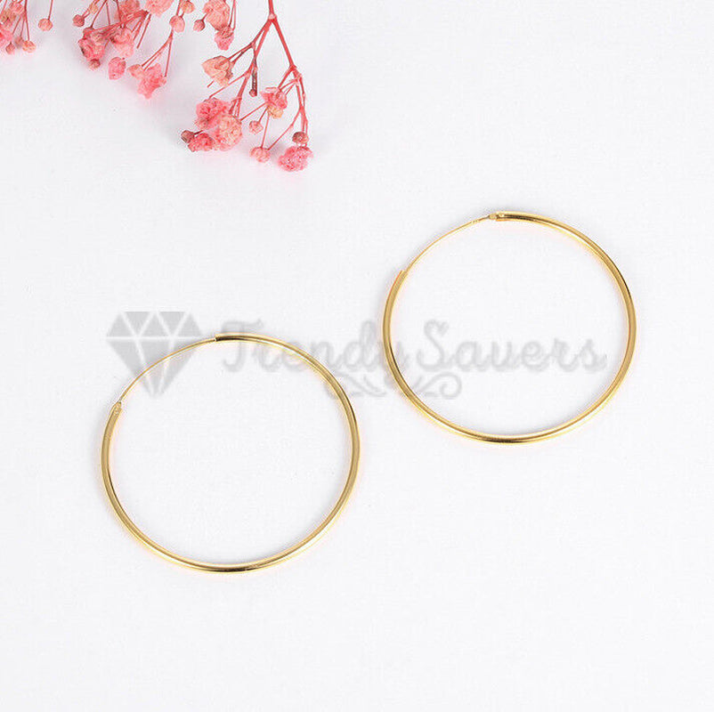 18Ct Gold Plated Silver Stainless Steel Seamless Large Small Thin Hoop Earrings