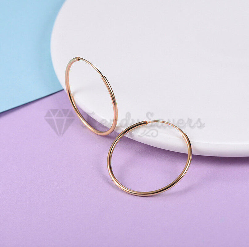 18Ct Gold Plated Silver Stainless Steel Seamless Large Small Thin Hoop Earrings