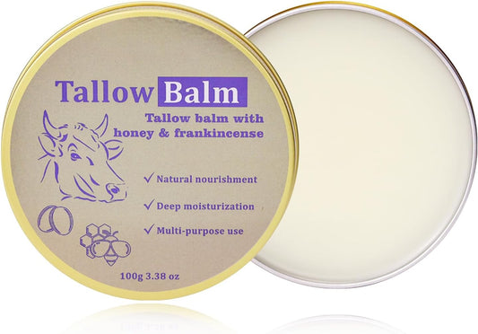 Tallow and Honey Balm with Frankineense - Beef Tallow Skin Care Balm for Dry Skin - Tallow Face Cream for Face and Body - Beef Tallow Moisturiser - Tallow Honey Balm for Soothing, Moisturizing