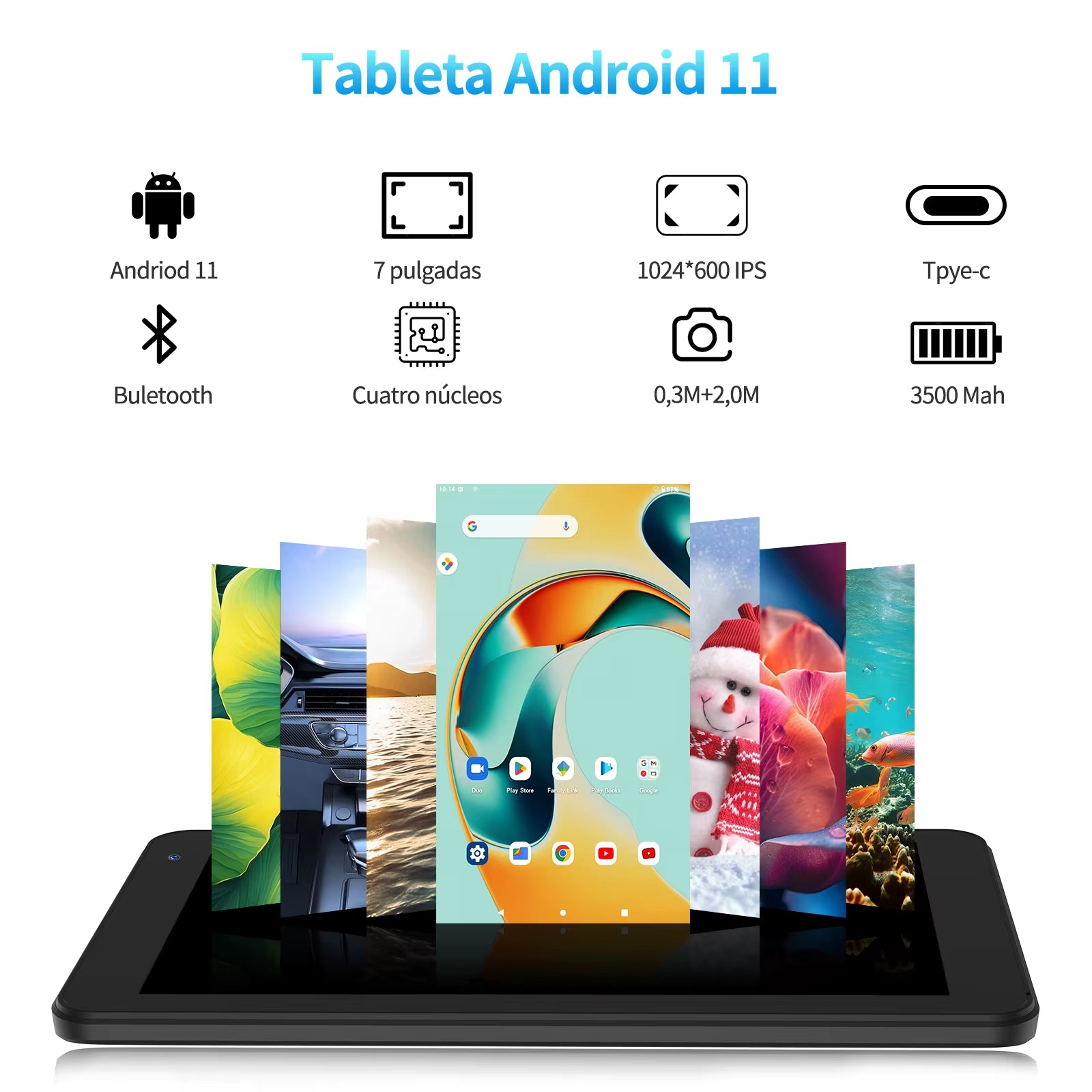 7 Inch Tablet PC 32 GB Android 11 with Quad Core Processor HD IPS Display Dual Camera Wifi with PU Protective Case