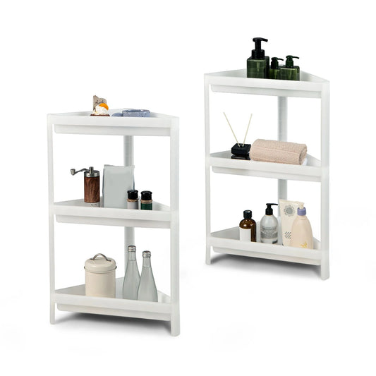2 Pack 3-Tier Floor Corner Storage Racks with Drainage Holes