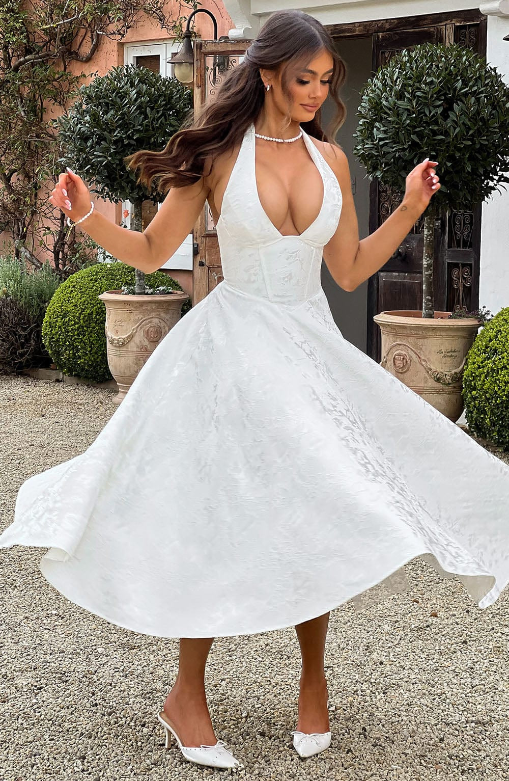Hailey | Women Wedding Guest Halter Midi Dress