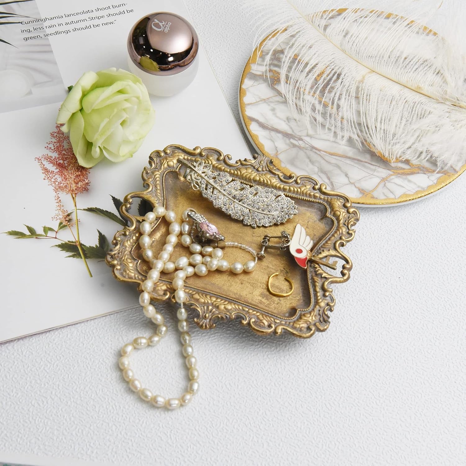 Dish Vintage Gold with Jewellery Box Organiser
