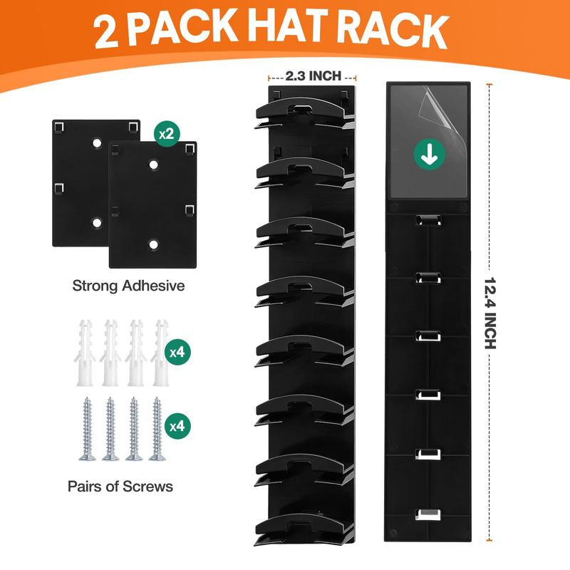 [Holiday Haul] Hat Organizer for Baseball Caps 2Pack, Hat Rack for Wall with Strong Adhesive Hold up to 16 Hats, Hat Hanger Holder Display for Door Closet, Cap Organizer Storage Multilayer Two Mounting