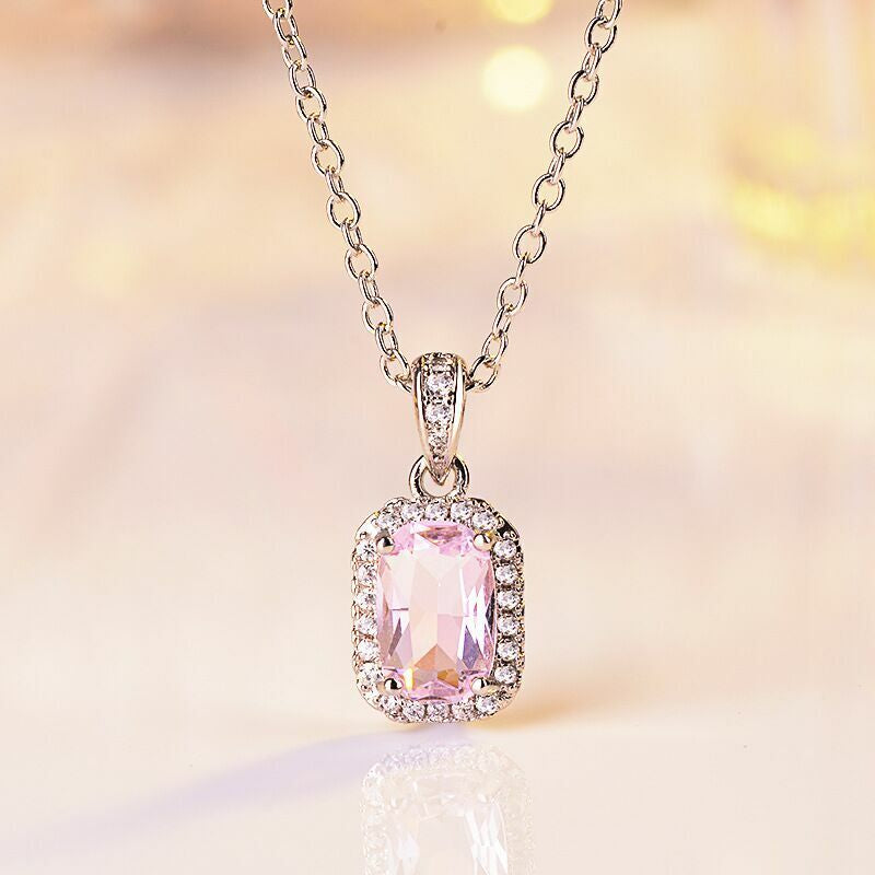 Crystal Square Pendant Chain Necklace 925 Sterling Silver Jewellery Gift UK