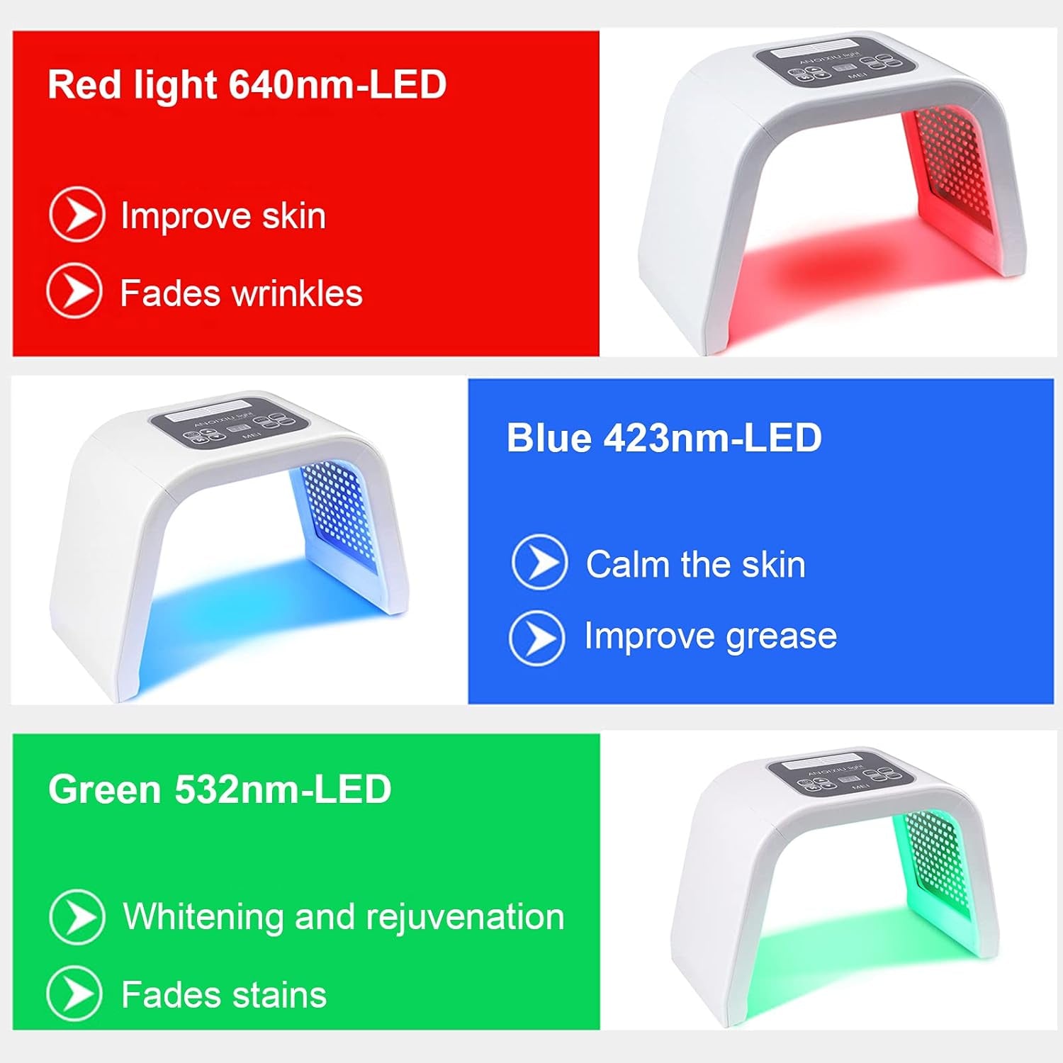 LED 3 in 1 Photon Treatment Skin Facial Salon Spa Beauty Equipment Care Light 7 Color Professional LED Light Therapy Face Mask Facial Beauty Machine