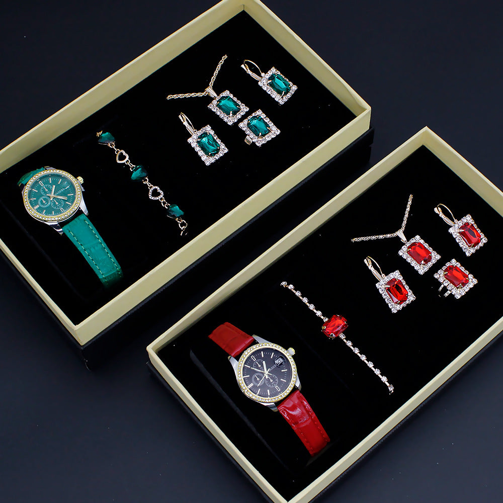 Women'S Five-Piece Square Jewelry Watch