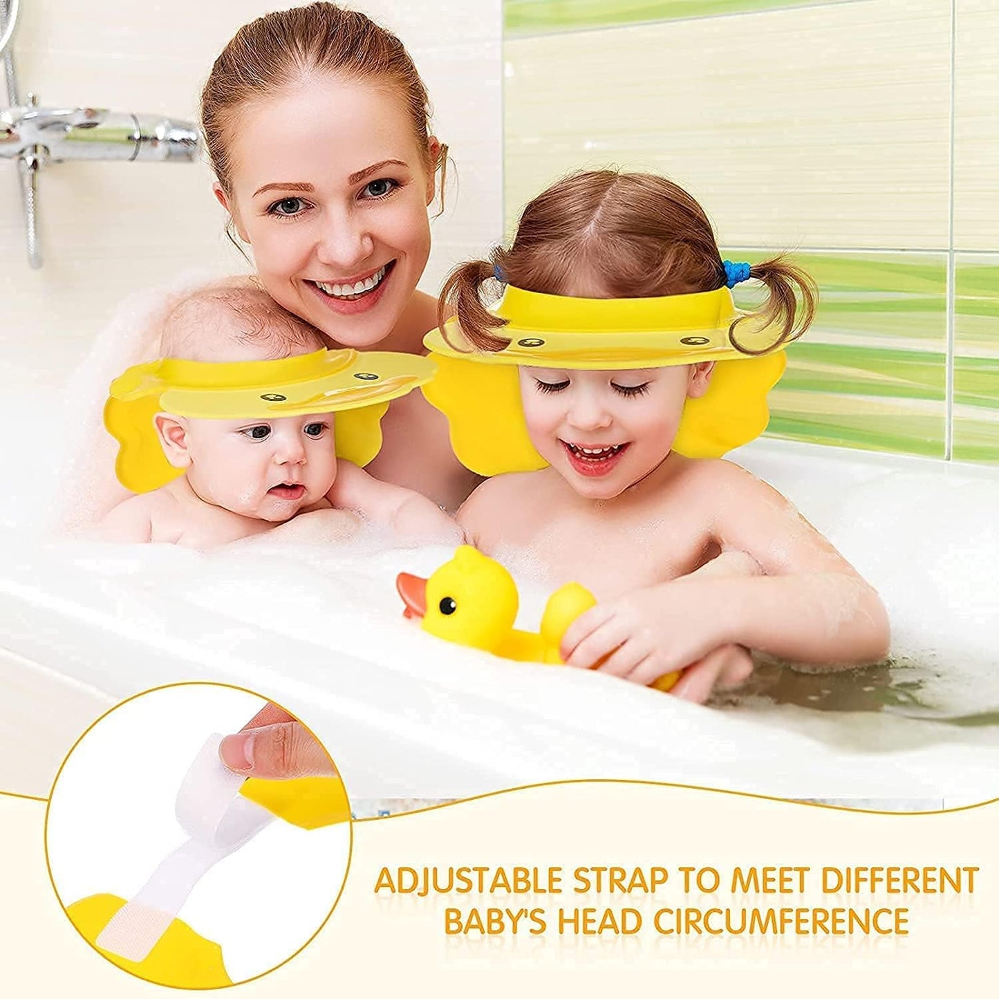 Children's Adjustable Shower Cap - Waterproof Shampoo Shield for Kids with Visor, Protects Eyes and Ears