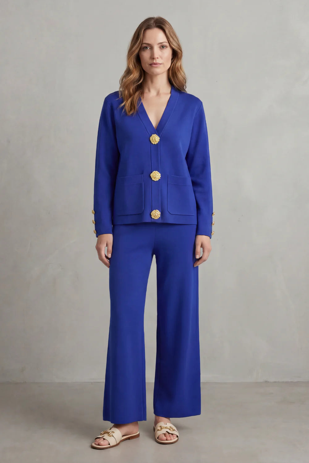 Gold Button Detail – Buttoned Lounge Set
